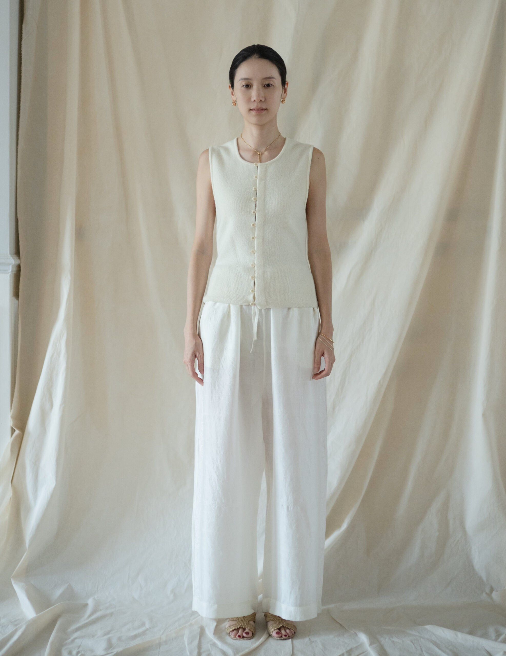 Brando 花卉刺繡真絲長褲・象牙白