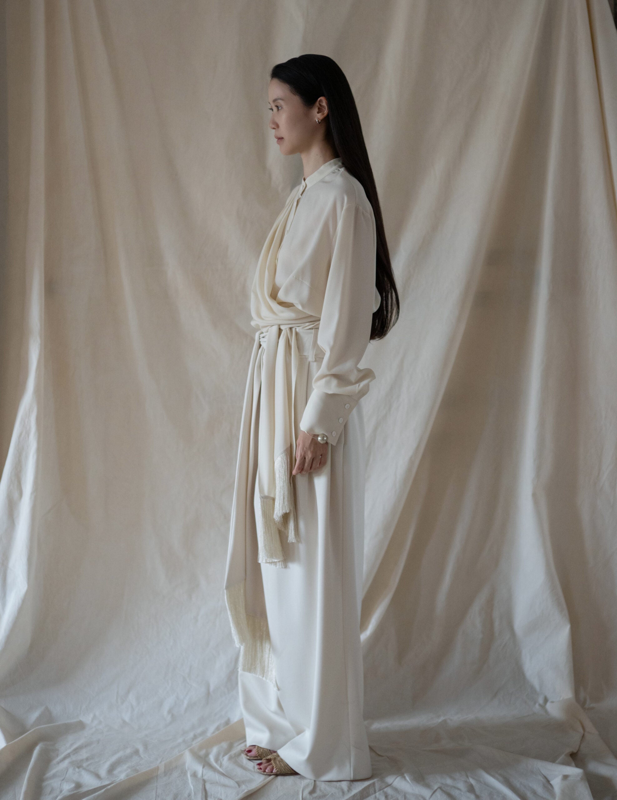 Bahroma Silk Fringe Wrap Pants・Ivory