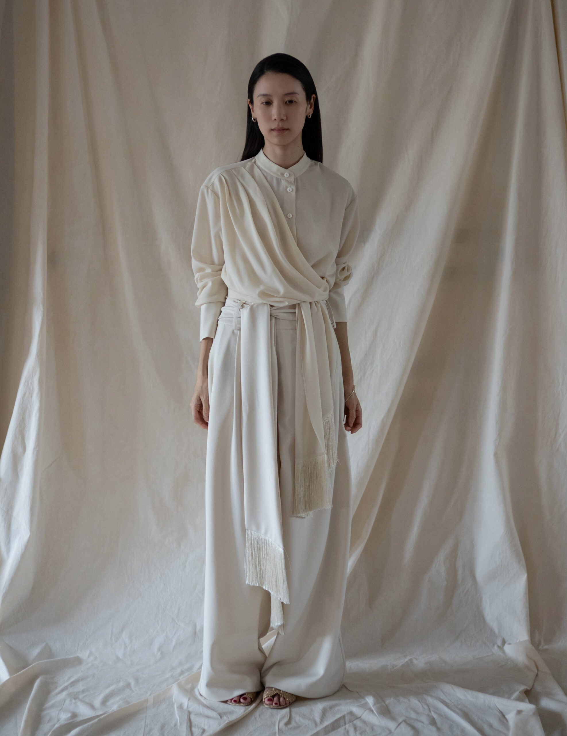 Bahroma Silk Fringe Wrap Pants・Ivory