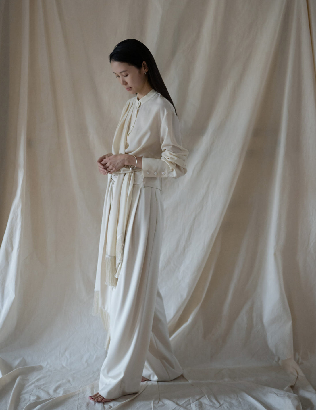 Bahroma Silk Fringe Wrap Pants・Ivory