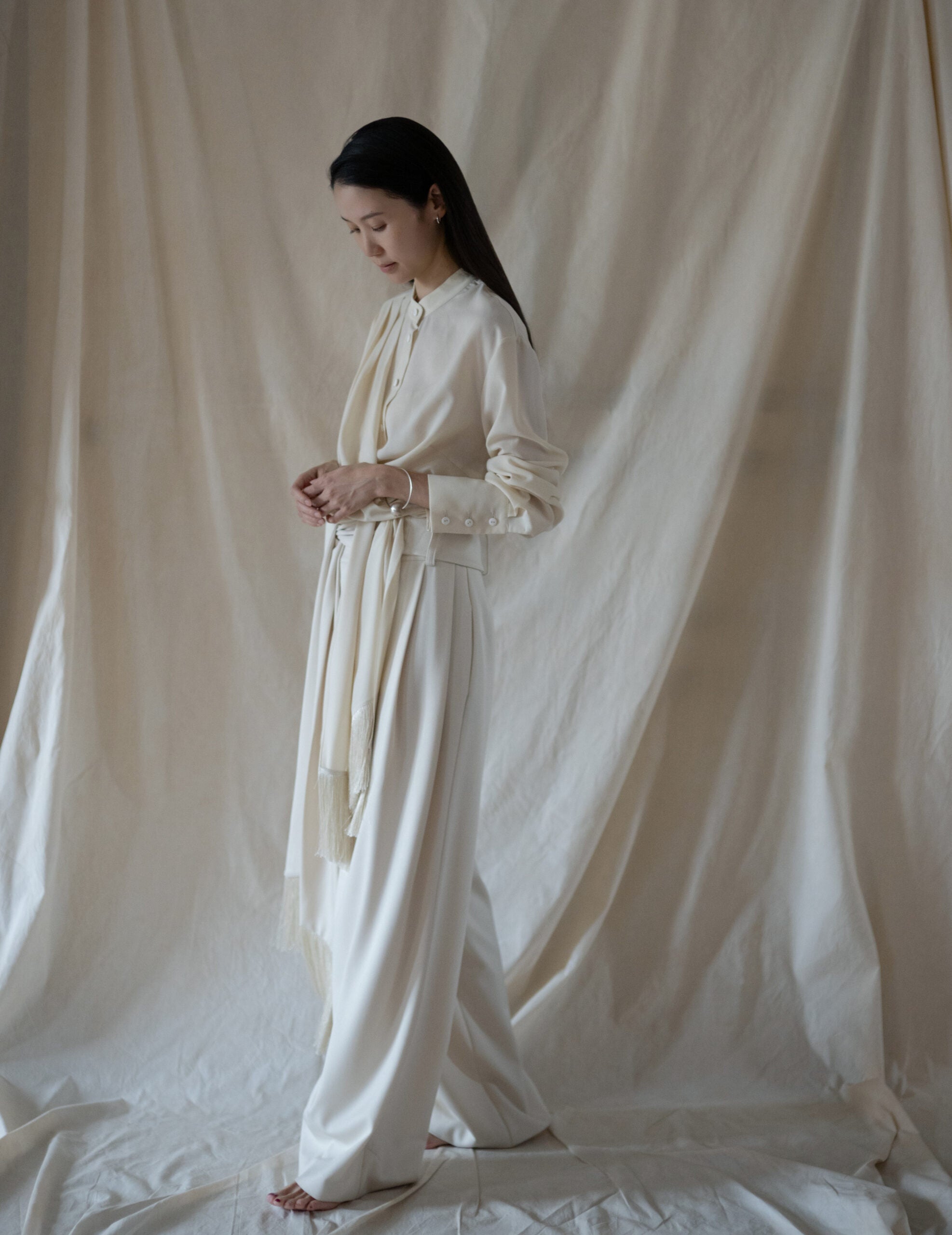 Bahroma Silk Fringe Wrap Pants・Ivory