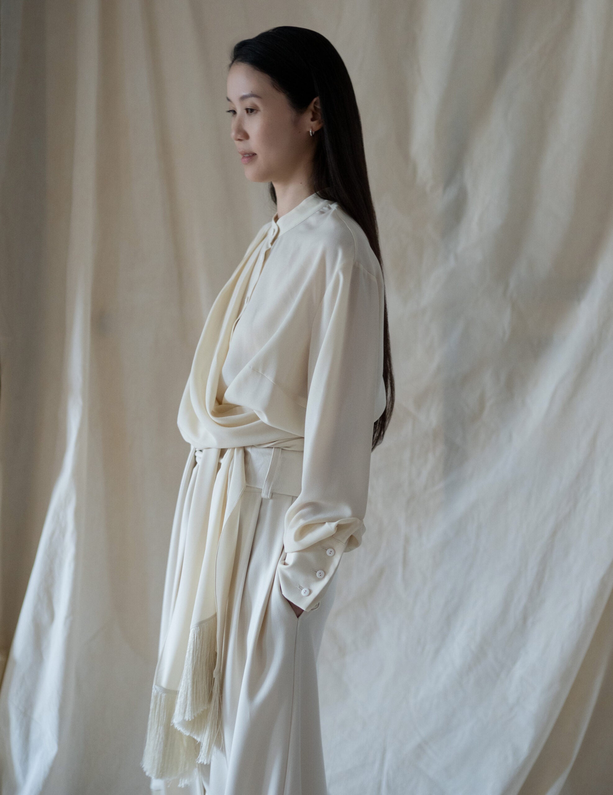 Bahroma Silk Fringe Wrap Pants・Ivory