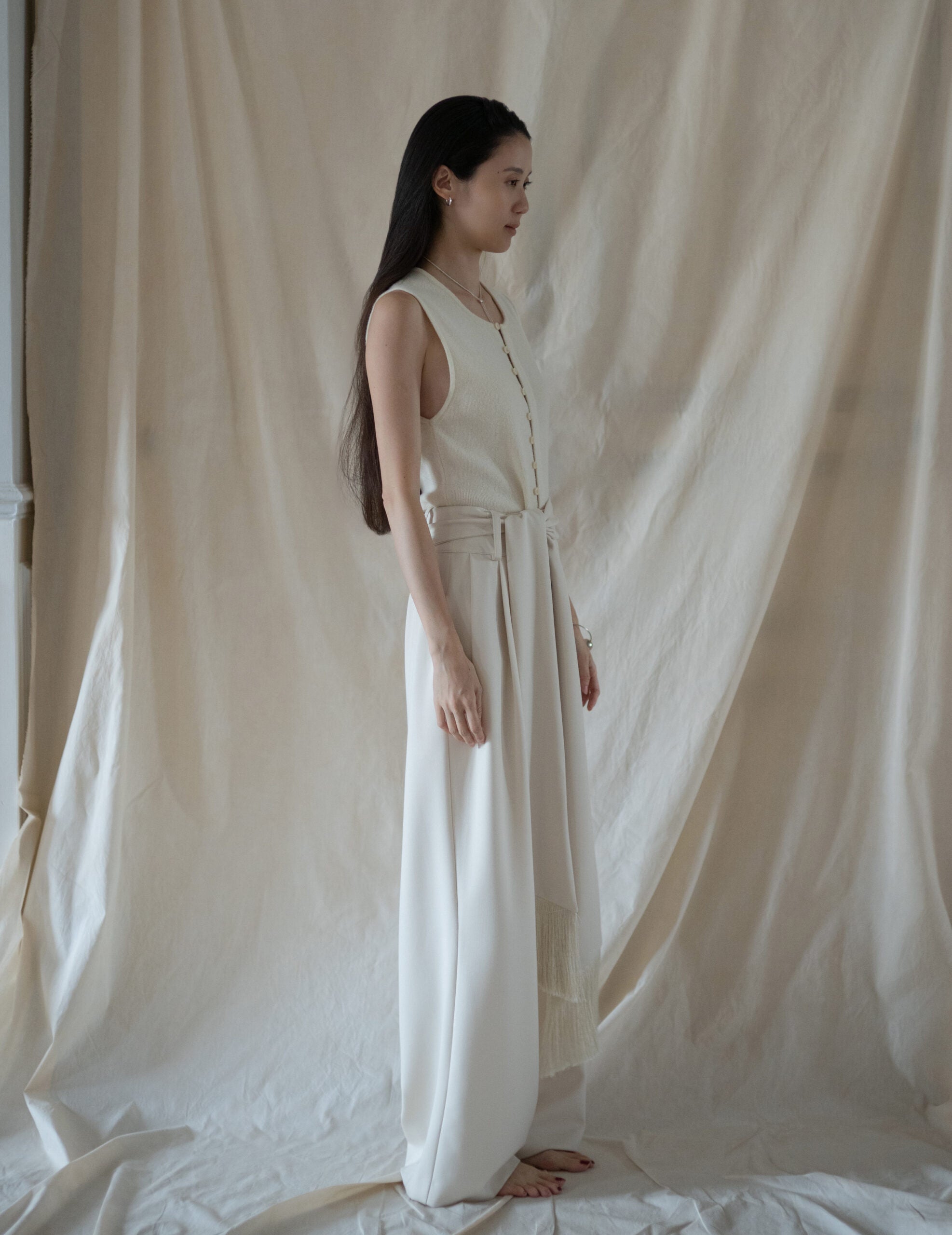 Bahroma Silk Fringe Wrap Pants・Ivory