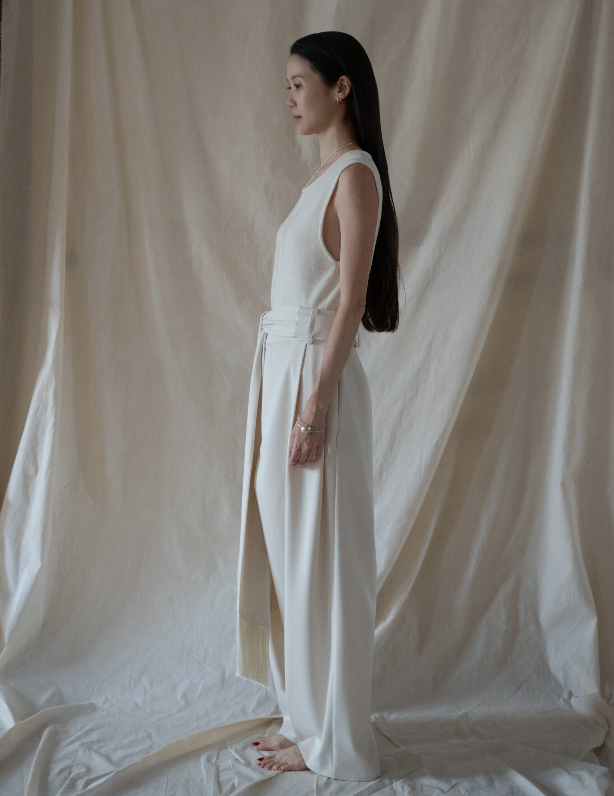 Bahroma Silk Fringe Wrap Pants・Ivory