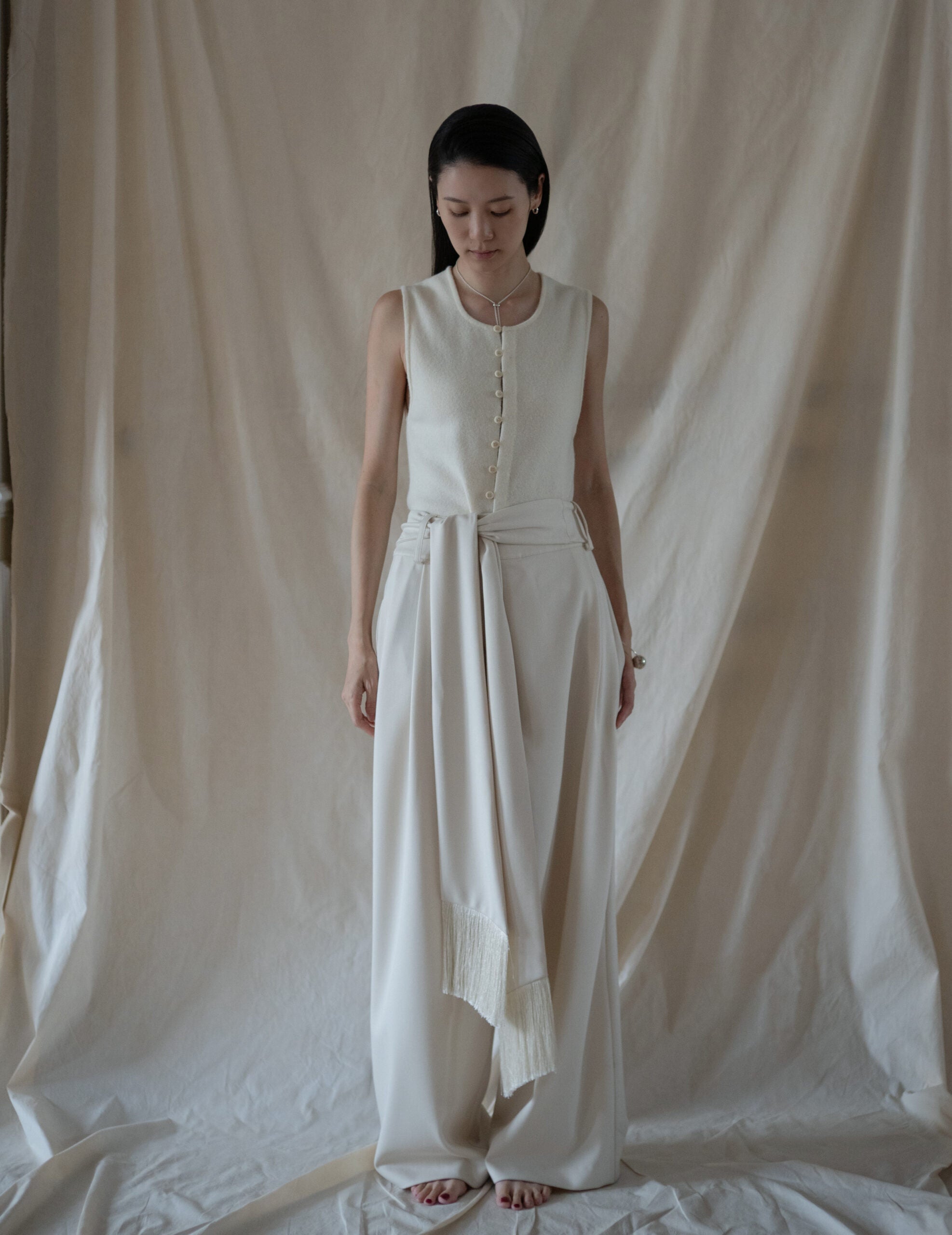 Bahroma Silk Fringe Wrap Pants・Ivory