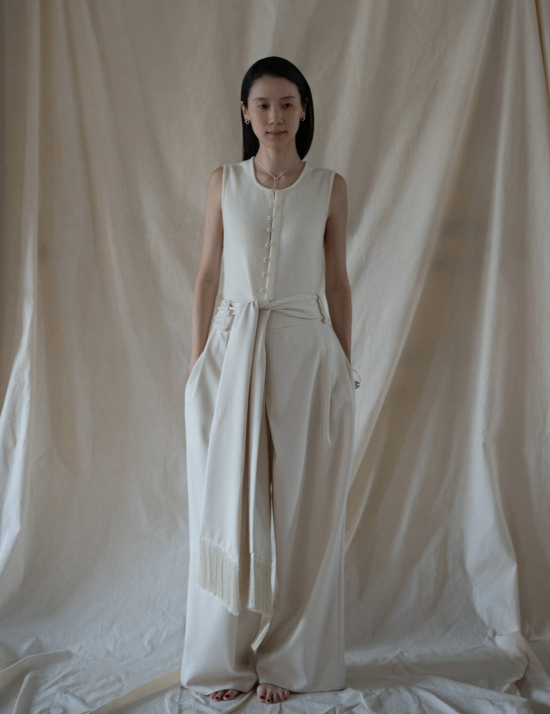 Bahroma Silk Fringe Wrap Pants・Ivory