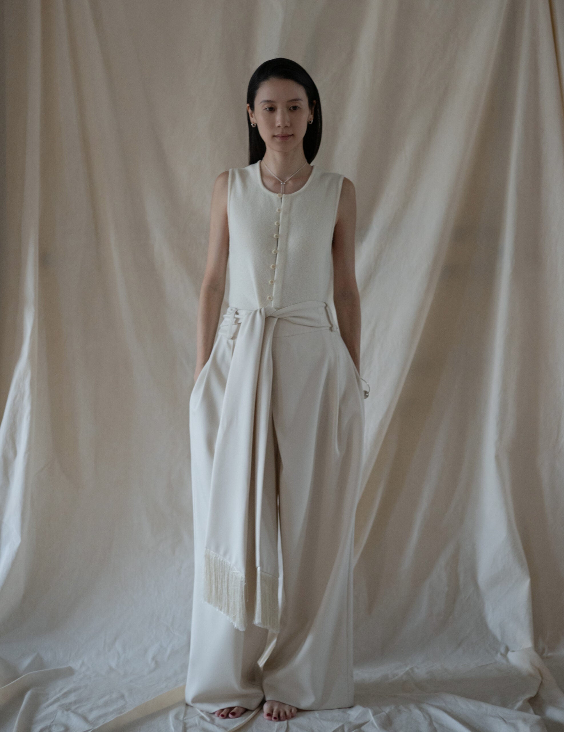 Bahroma Silk Fringe Wrap Pants・Ivory