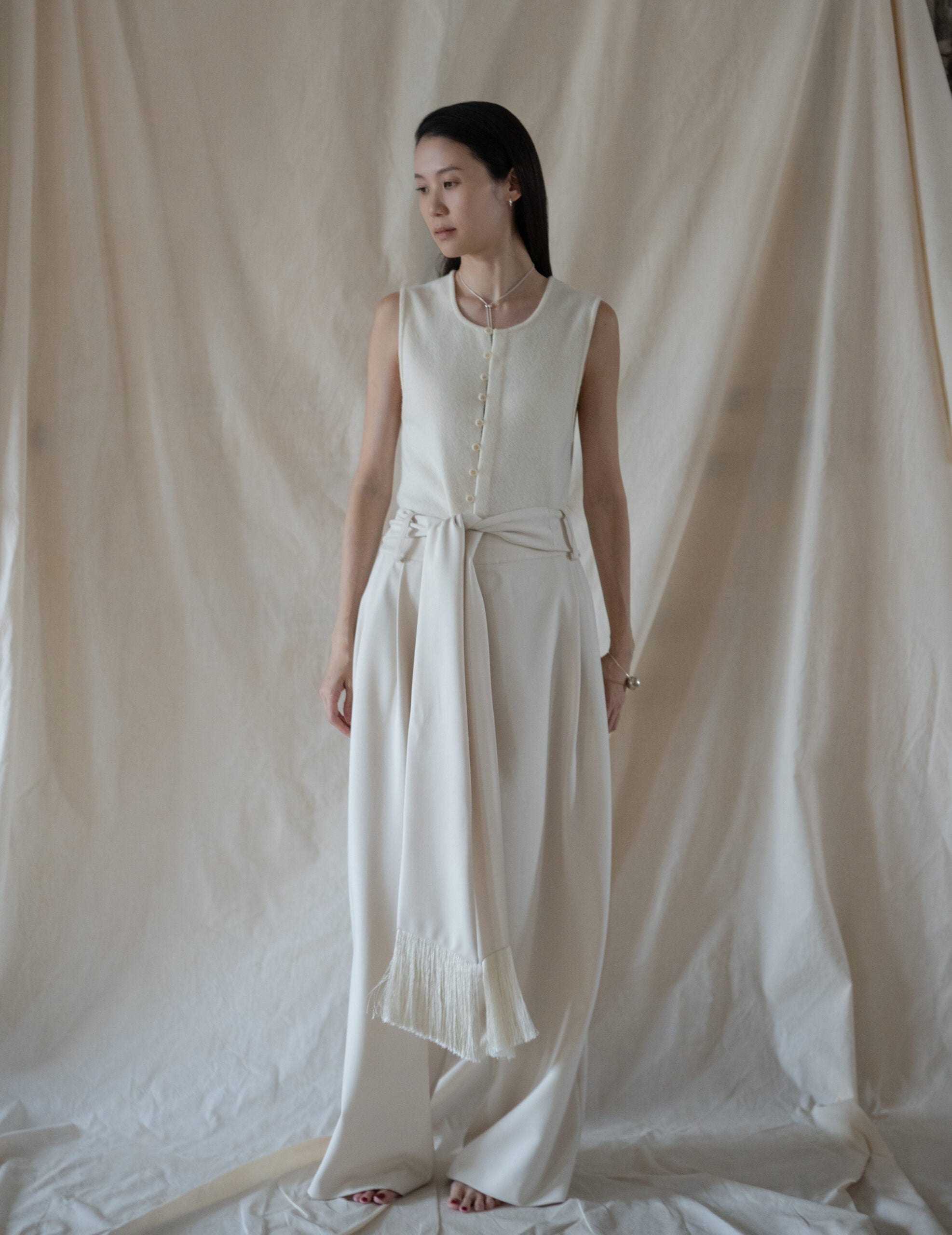 Bahroma Silk Fringe Wrap Pants・Ivory