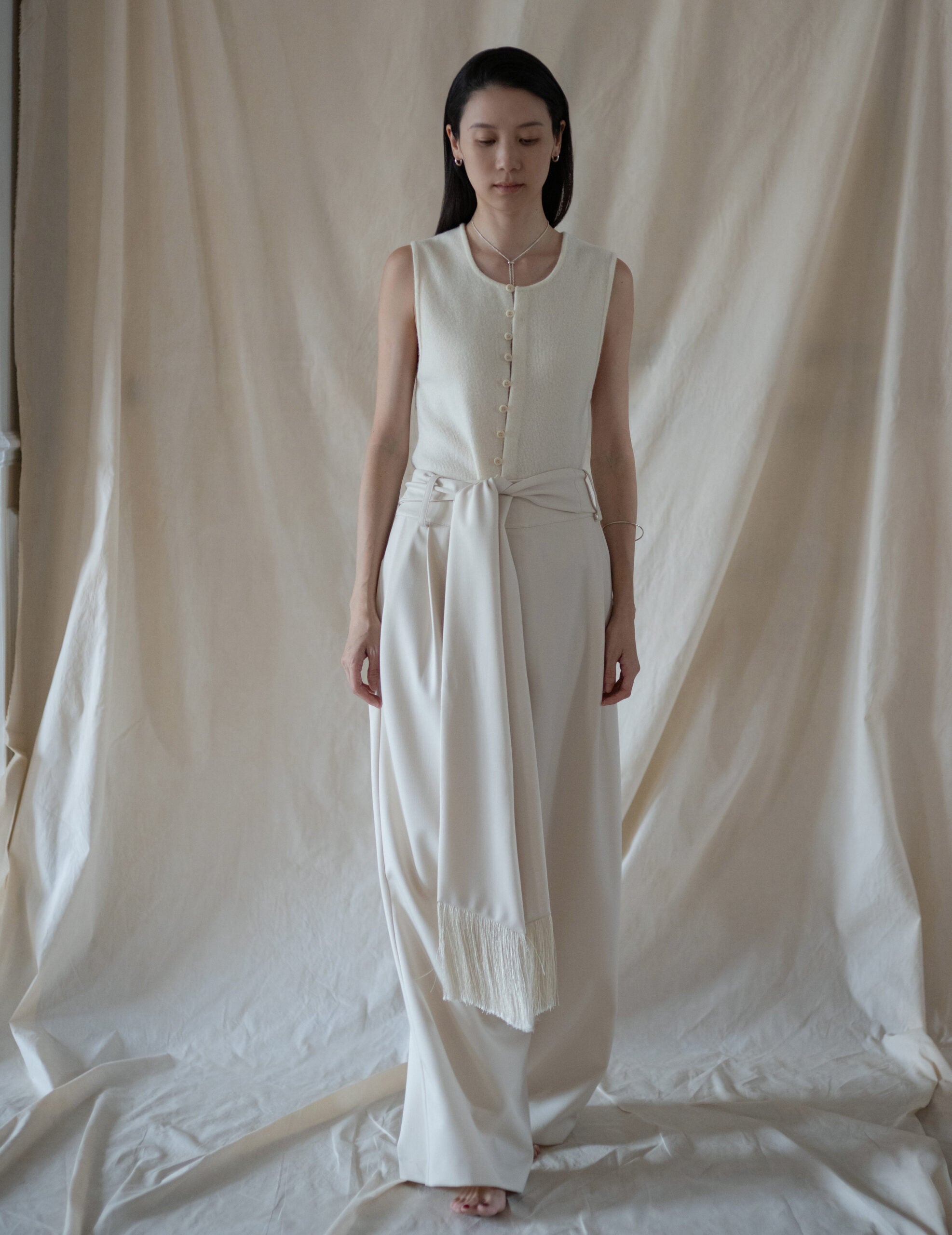 Bahroma Silk Fringe Wrap Pants・Ivory