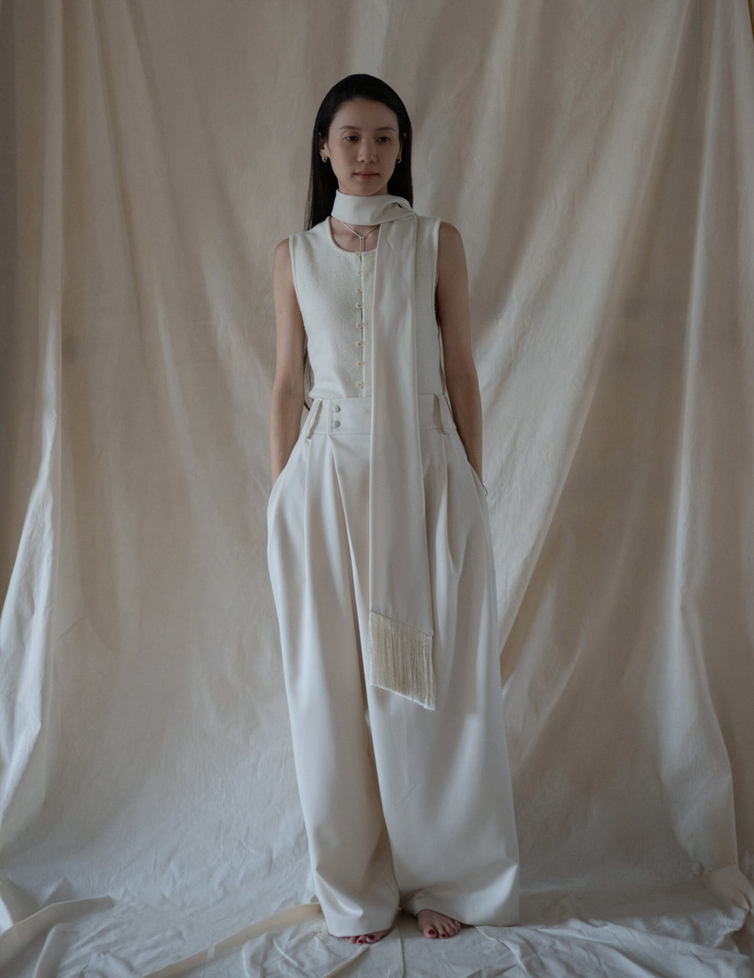 Bahroma Silk Fringe Wrap Pants・Ivory