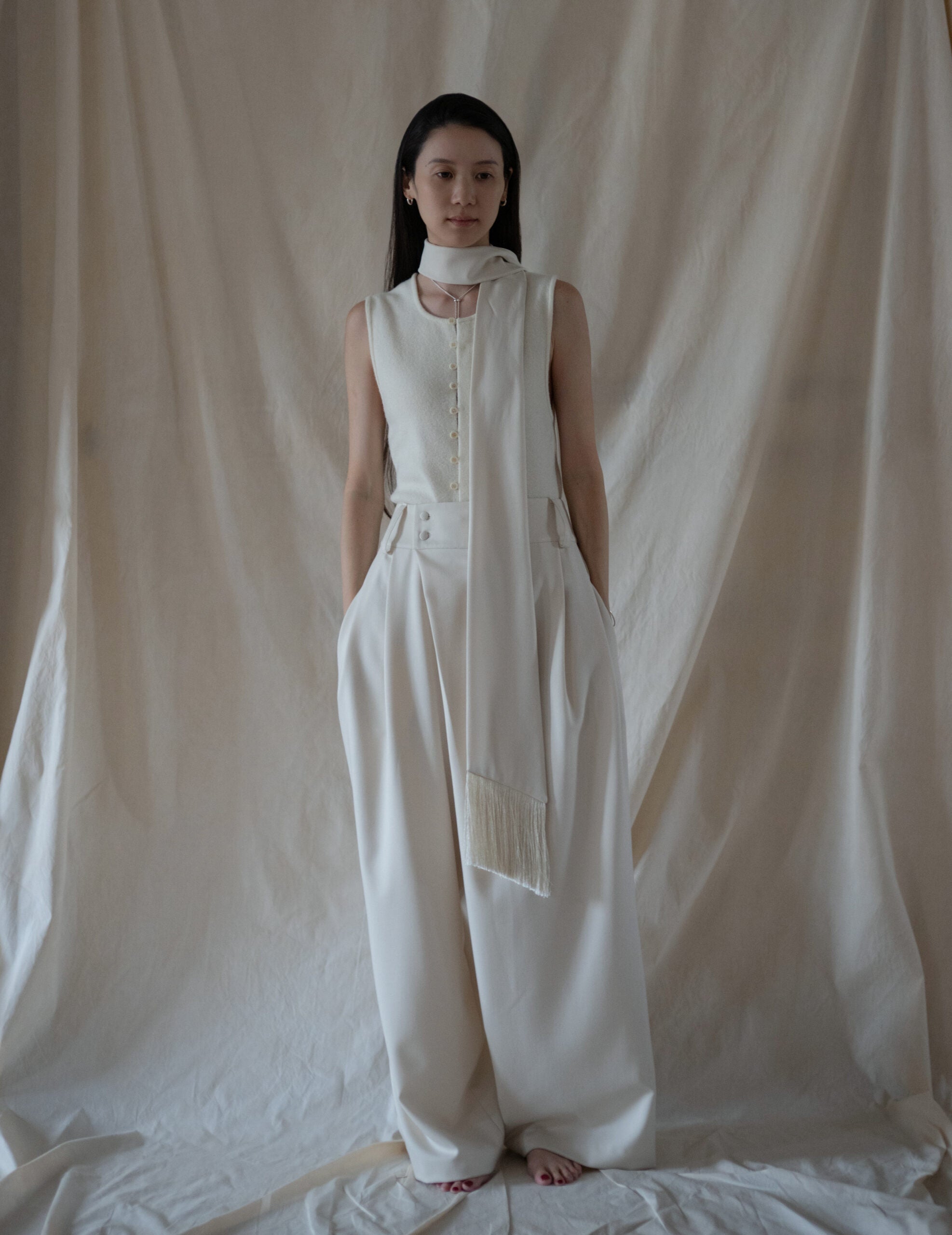 Bahroma Silk Fringe Wrap Pants・Ivory