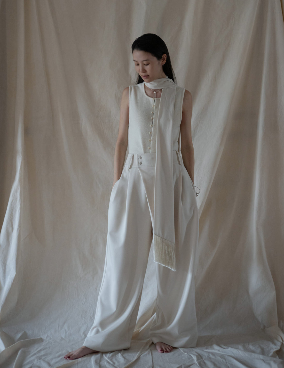Bahroma Silk Fringe Wrap Pants・Ivory