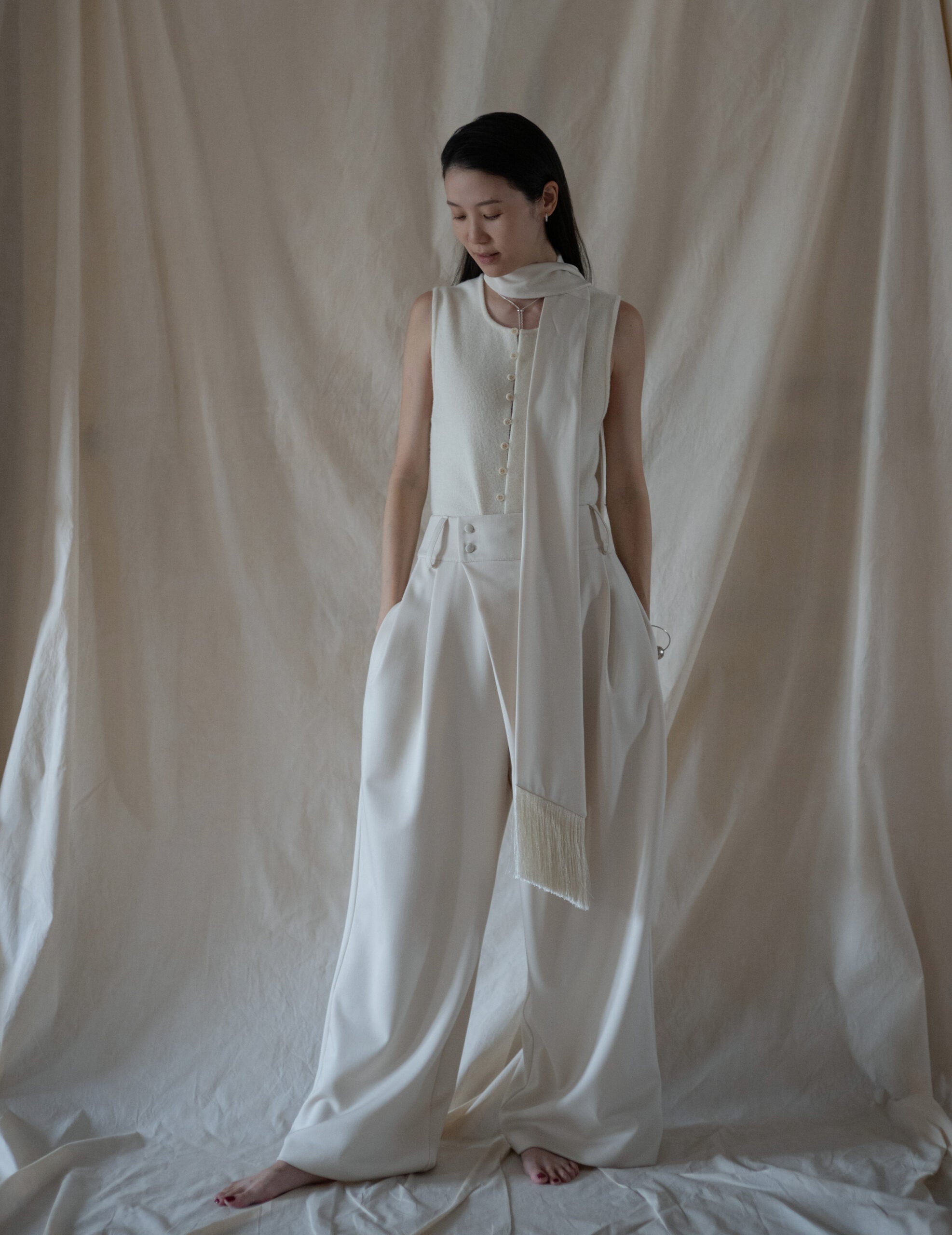 Bahroma Silk Fringe Wrap Pants・Ivory