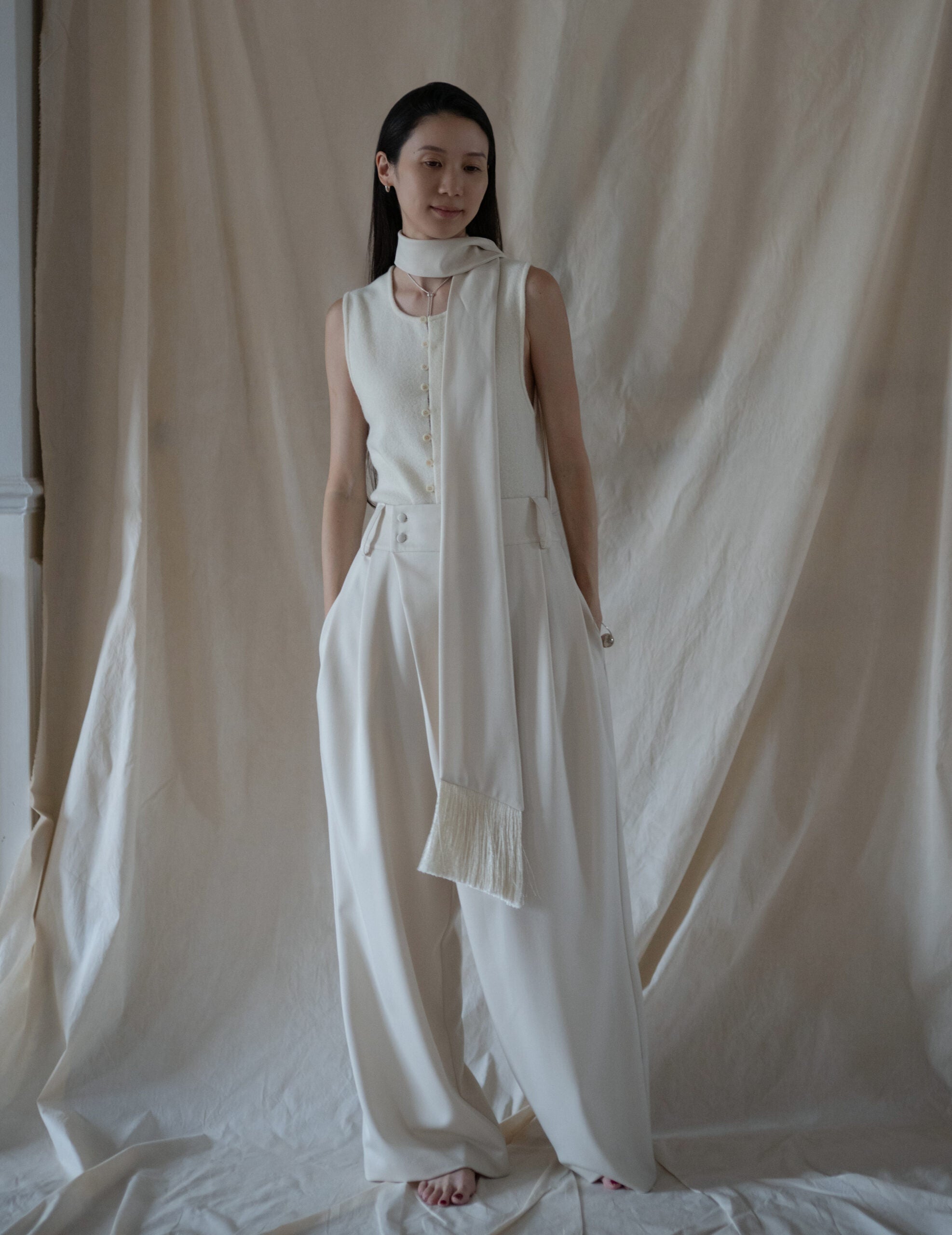 Bahroma Silk Fringe Wrap Pants・Ivory