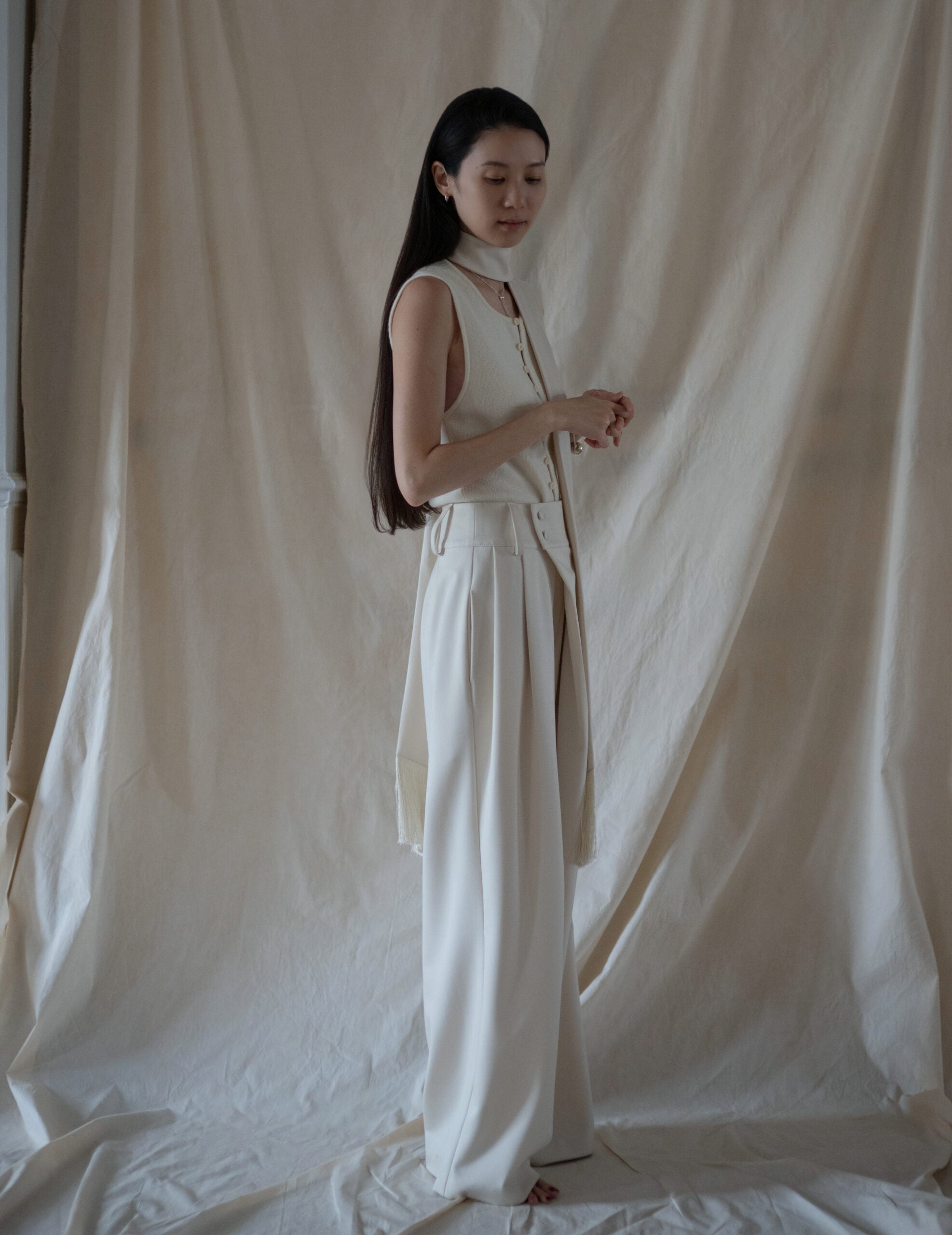 Bahroma Silk Fringe Wrap Pants・Ivory