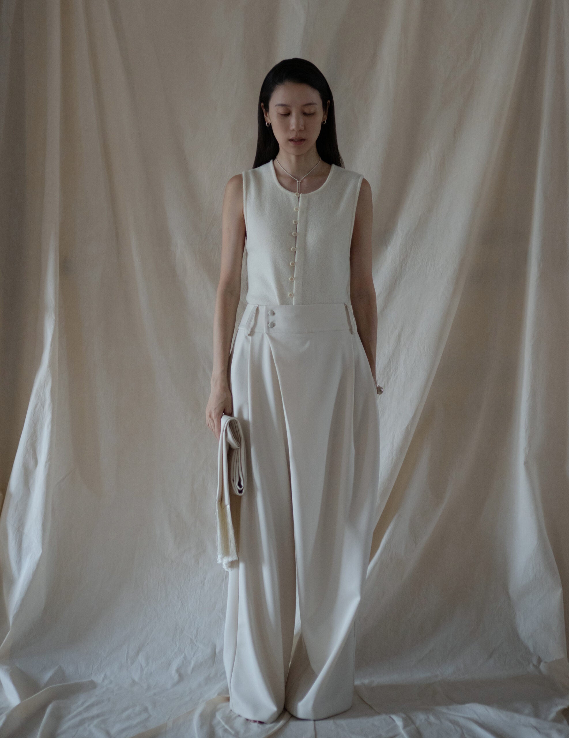 Bahroma Silk Fringe Wrap Pants・Ivory