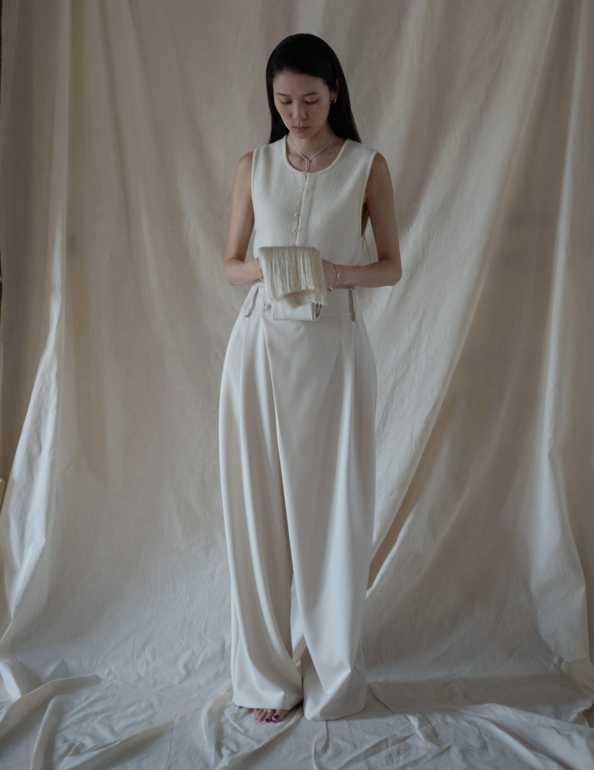 Bahroma Silk Fringe Wrap Pants・Ivory