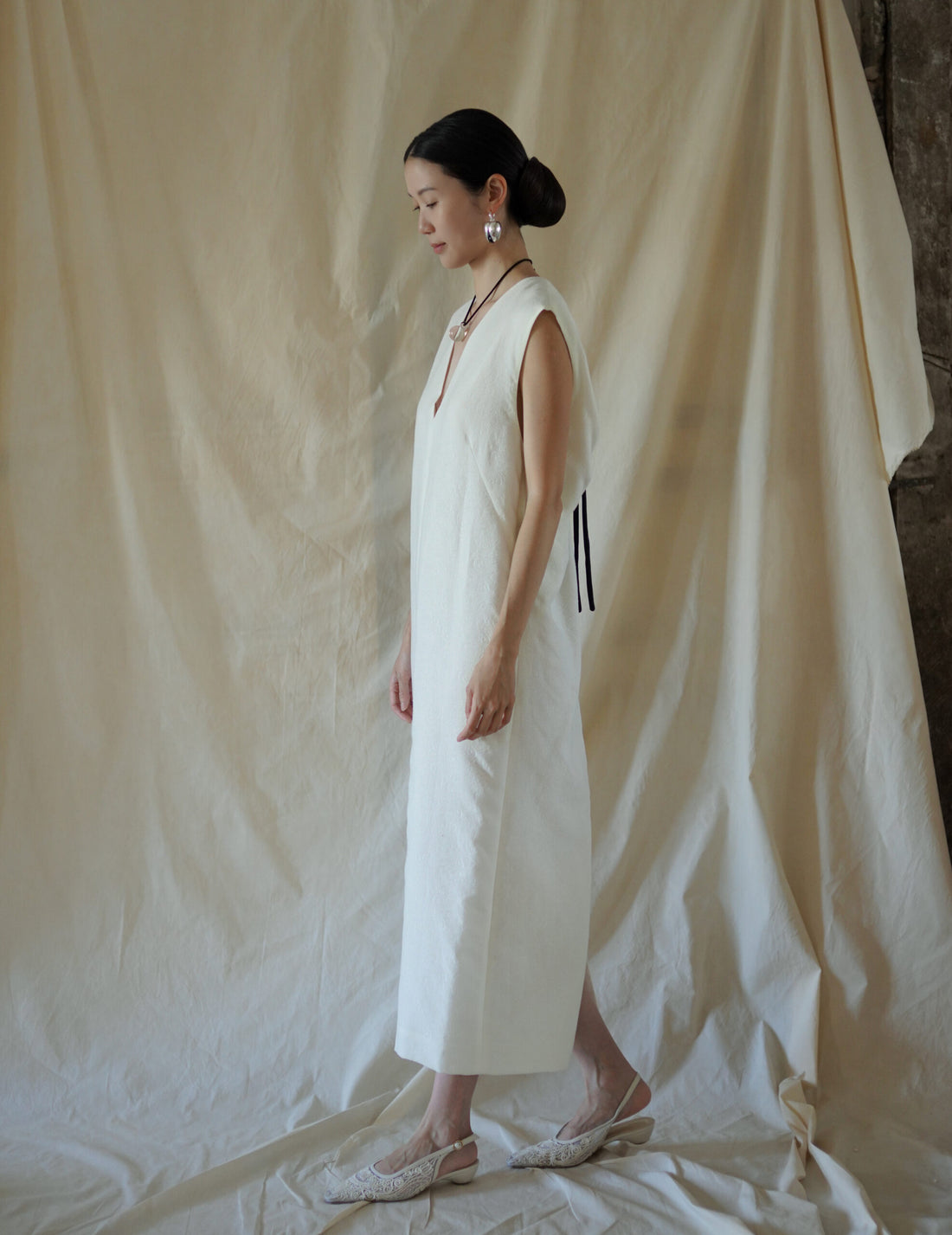 Cotton Nylon Jacquard Dress・Ecru