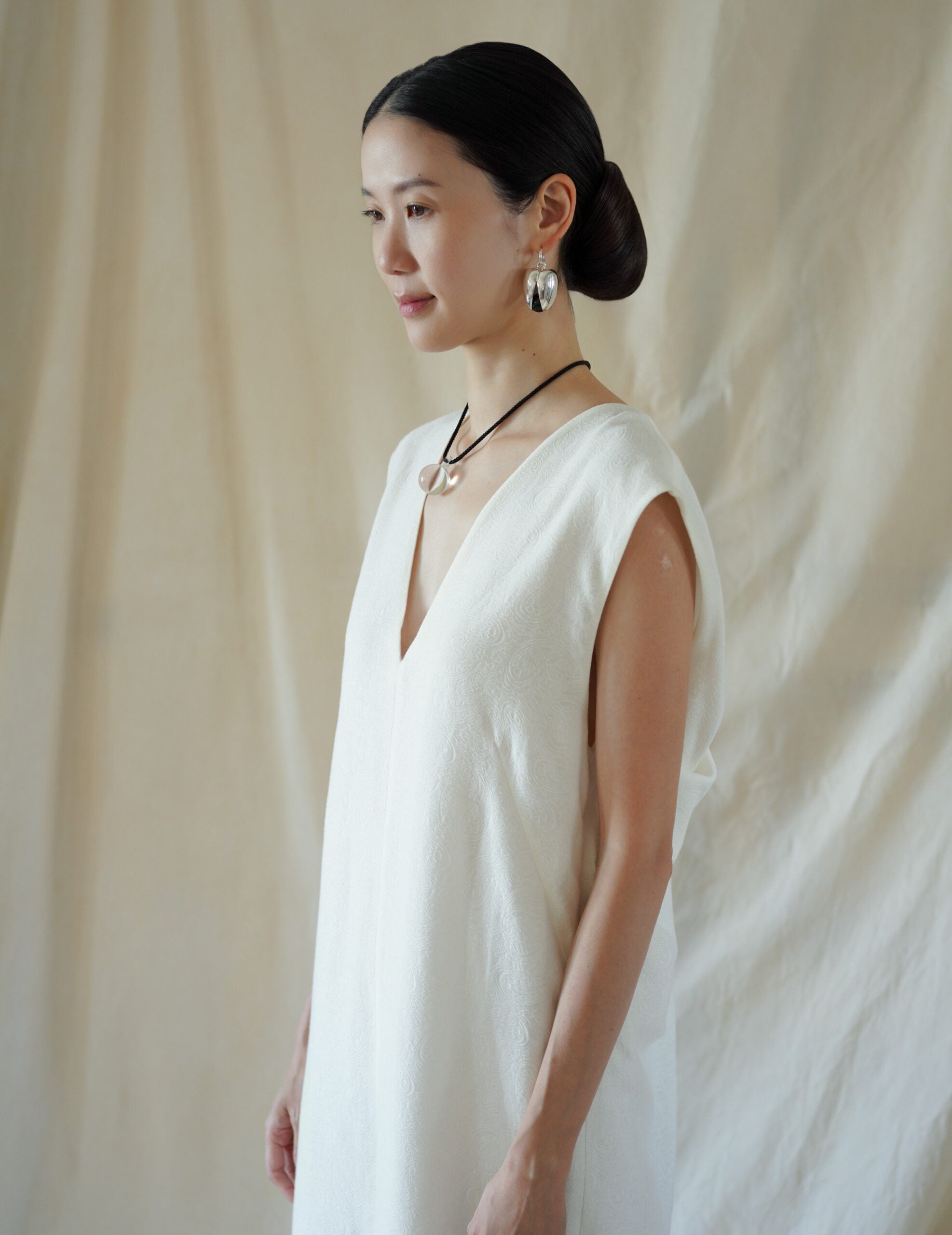 Cotton Nylon Jacquard Dress・Ecru