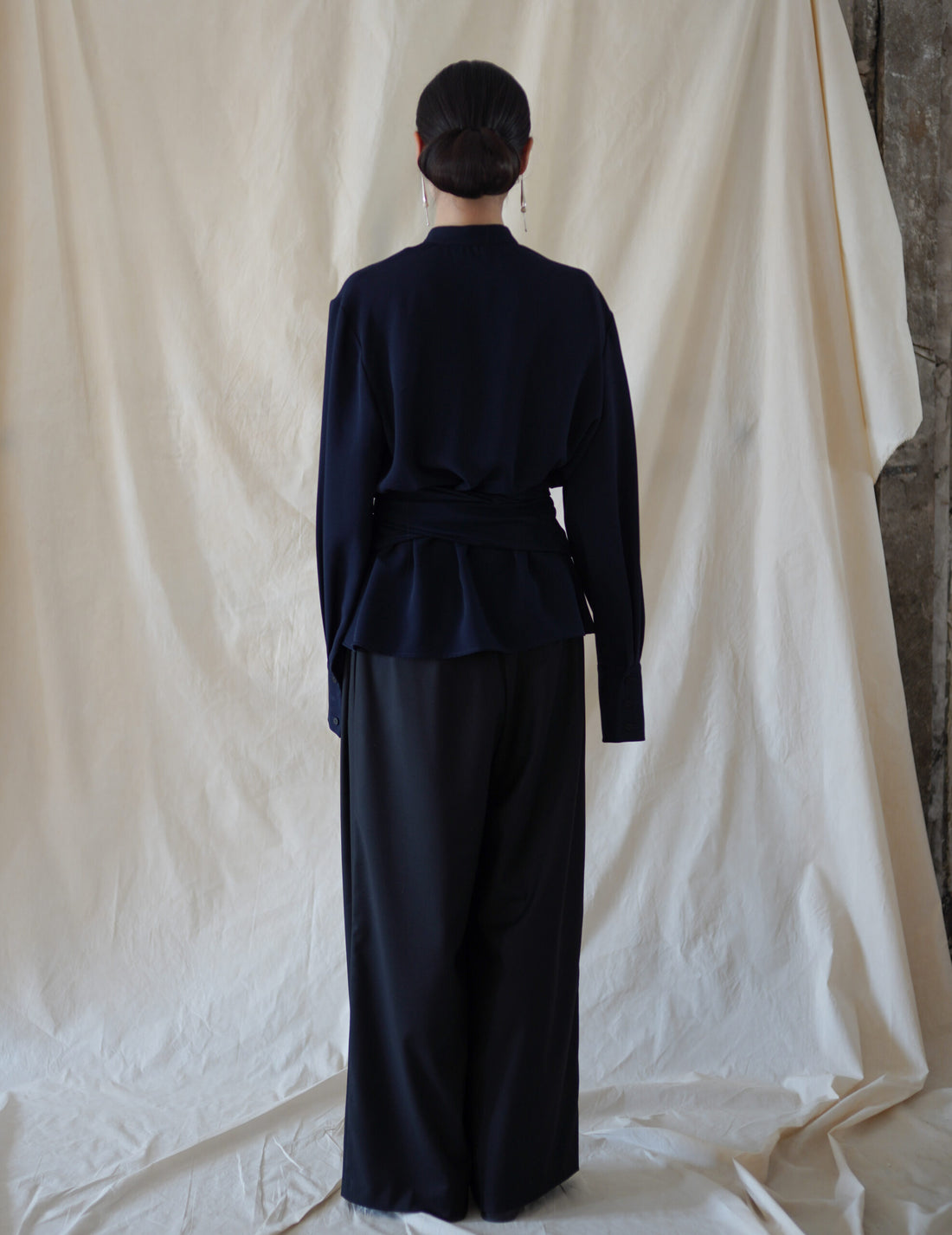 Bahroma Silk Fringe Wrap Pants・Navy