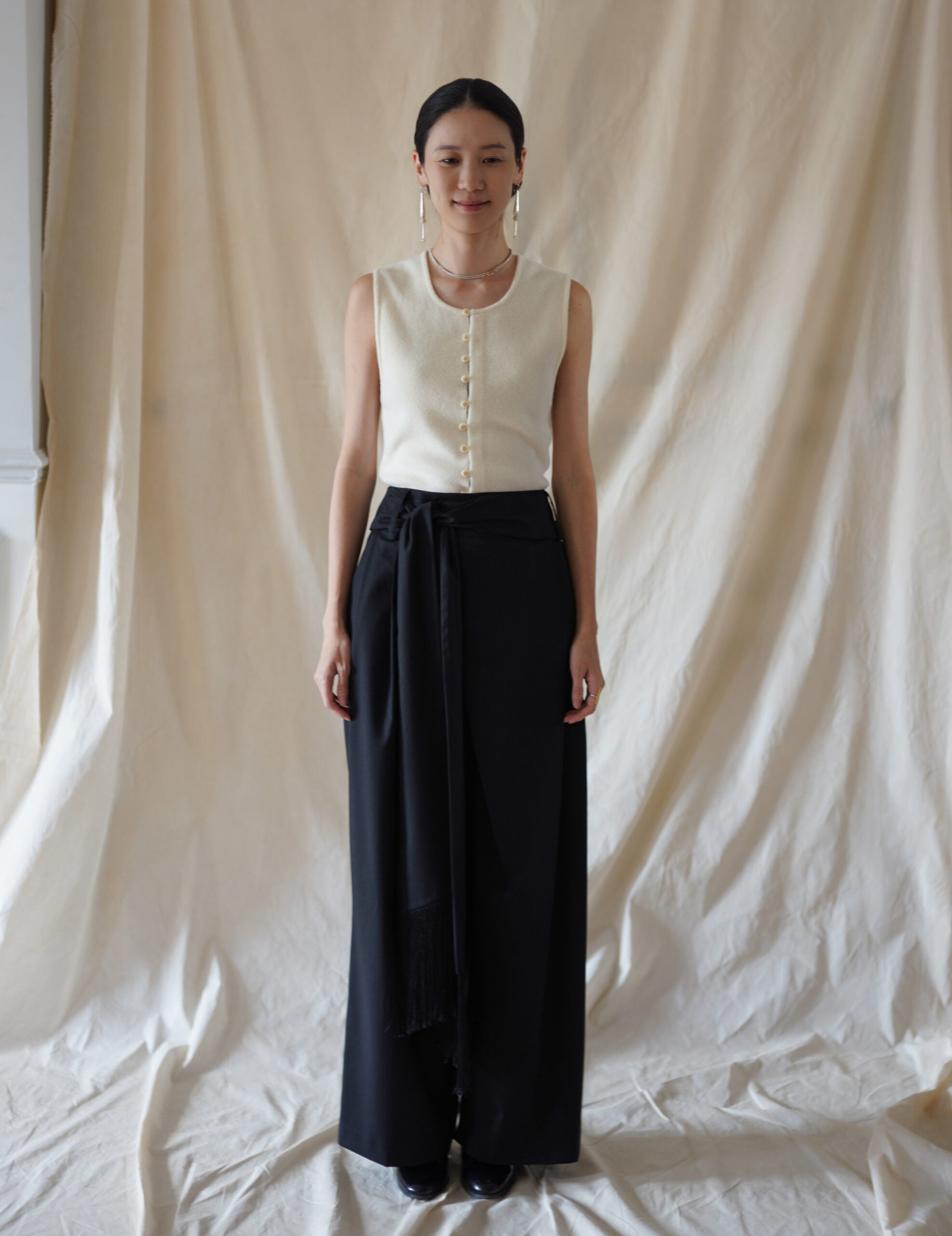 Bahroma Silk Fringe Wrap Pants・Navy