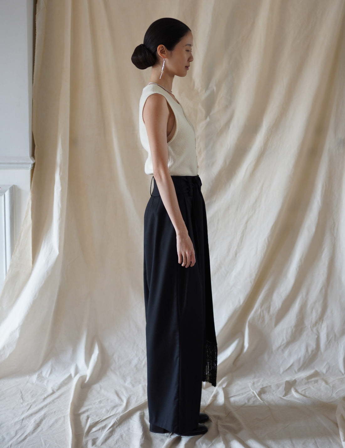 Bahroma Silk Fringe Wrap Pants・Navy