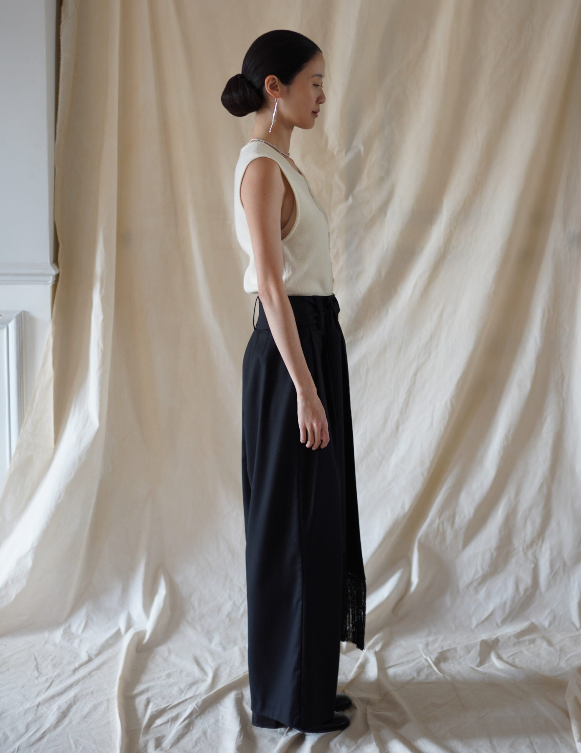 Bahroma Silk Fringe Wrap Pants・Navy