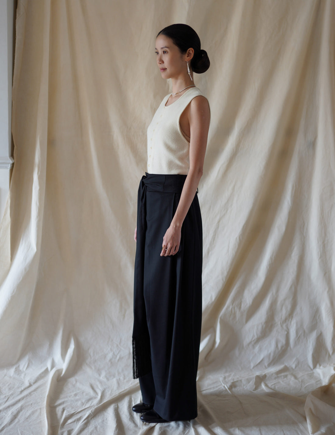 Bahroma Silk Fringe Wrap Pants・Navy
