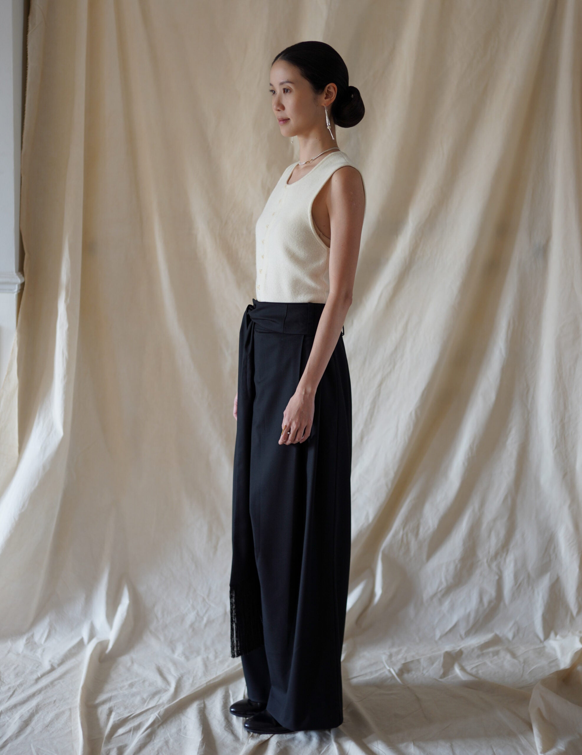 Bahroma Silk Fringe Wrap Pants・Navy