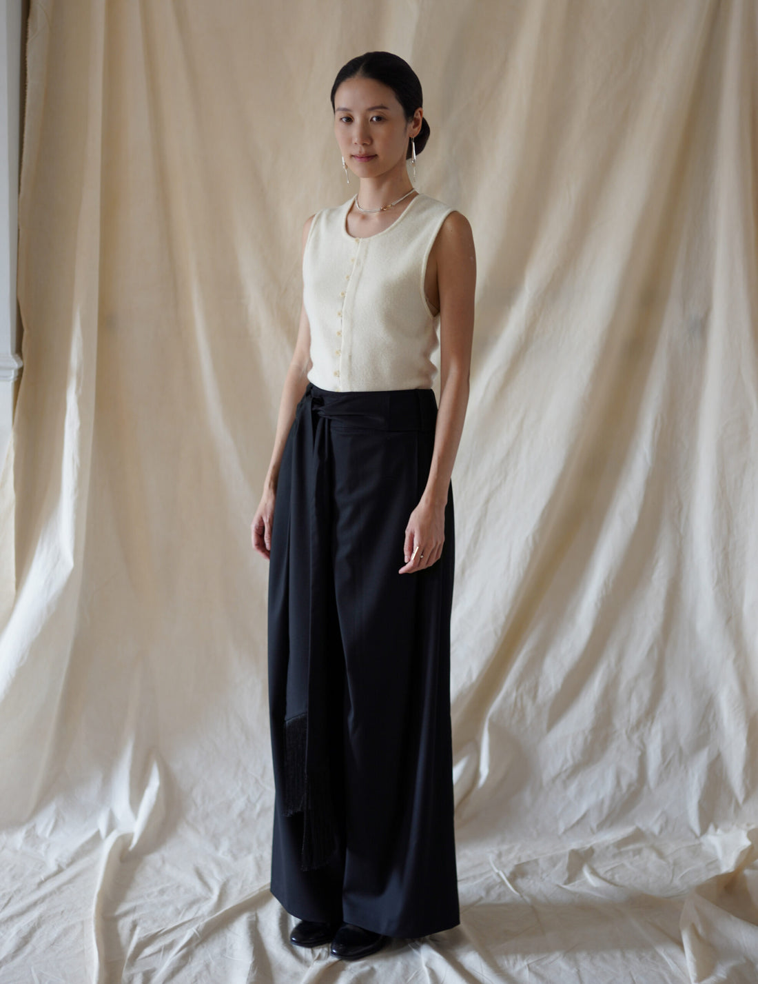 Bahroma Silk Fringe Wrap Pants・Navy
