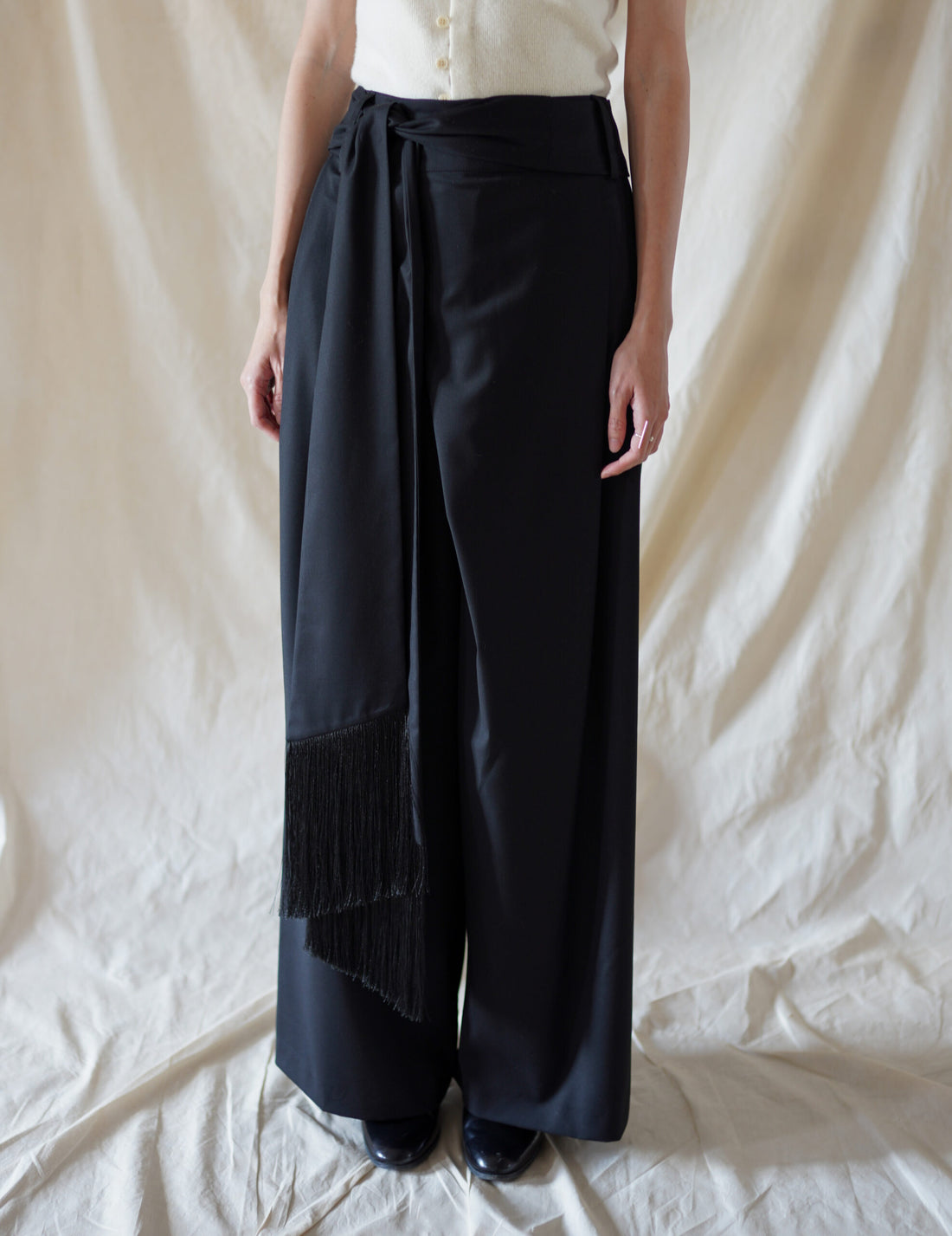 Bahroma Silk Fringe Wrap Pants・Navy