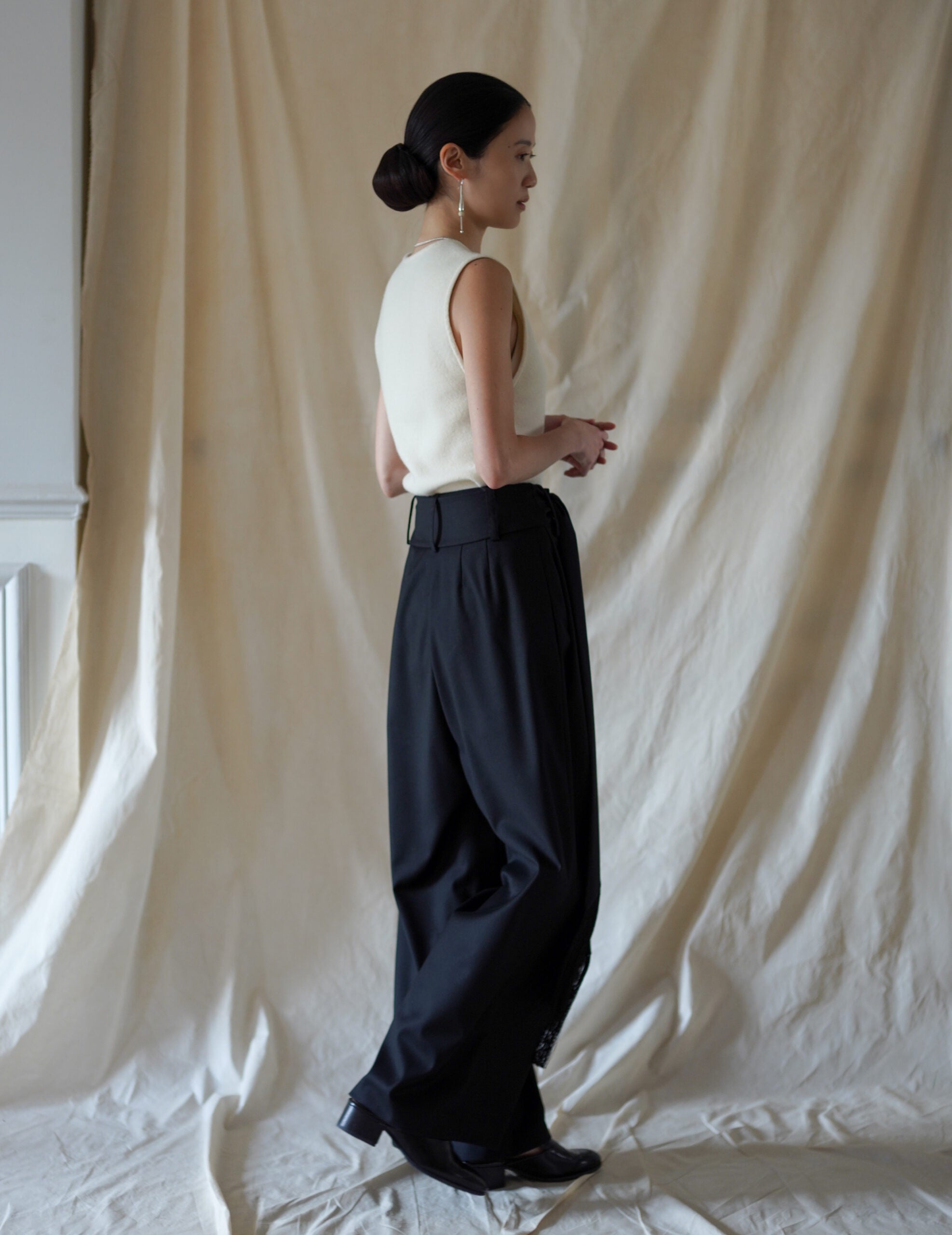Bahroma Silk Fringe Wrap Pants・Navy