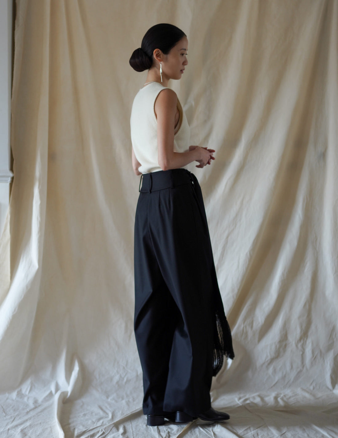 Bahroma Silk Fringe Wrap Pants・Navy