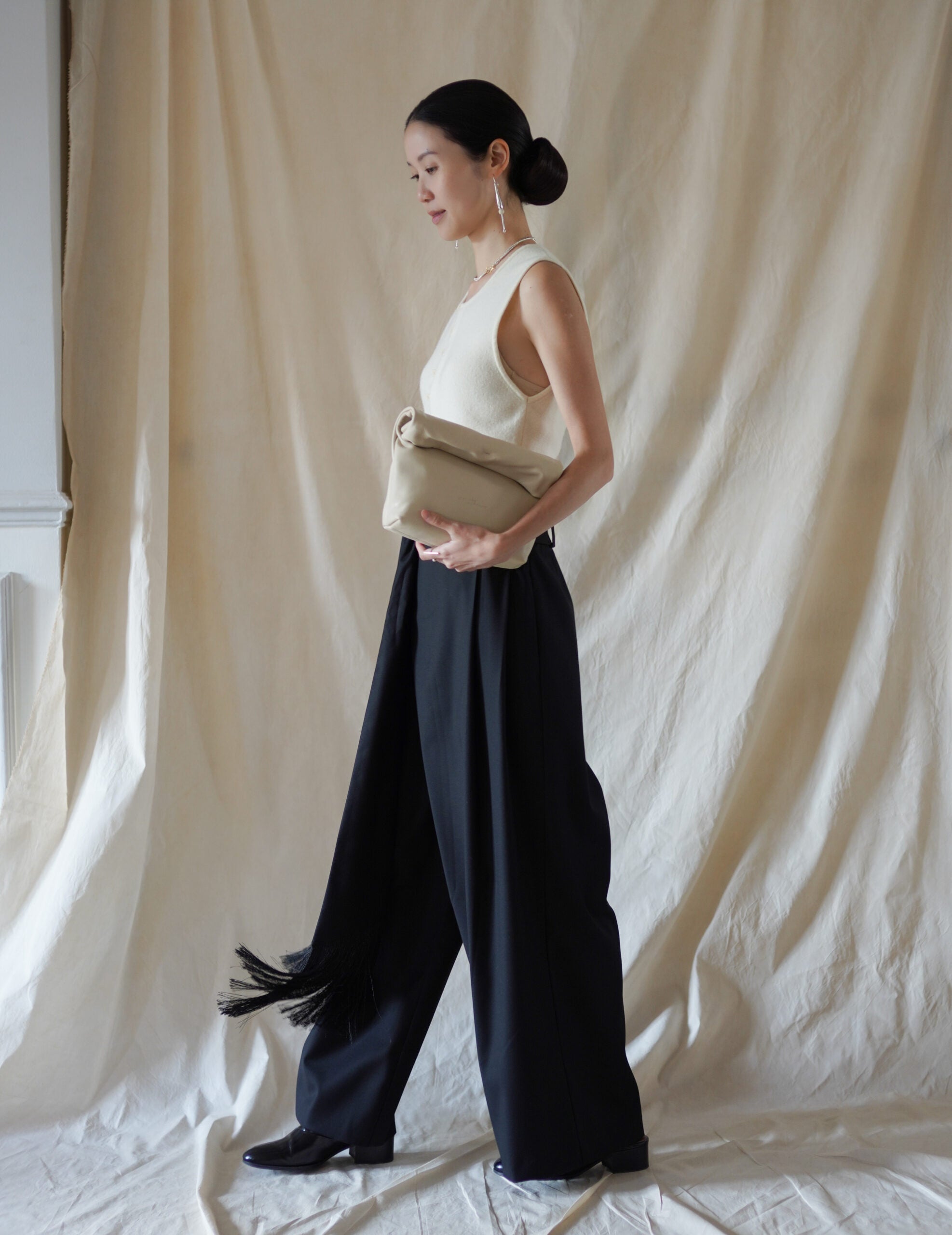 Bahroma Silk Fringe Wrap Pants・Navy