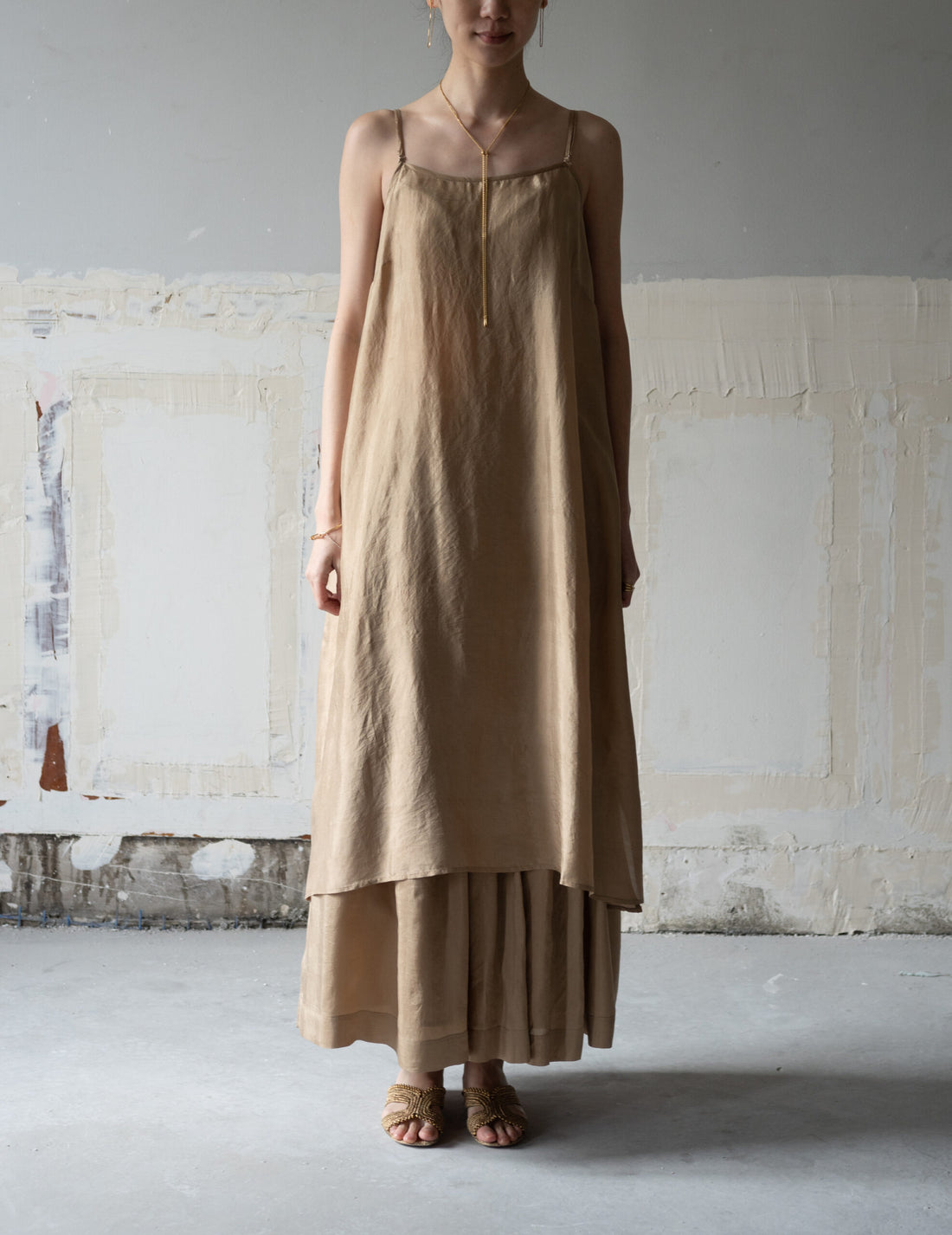 Pandora Silk Slip Dress・Gold
