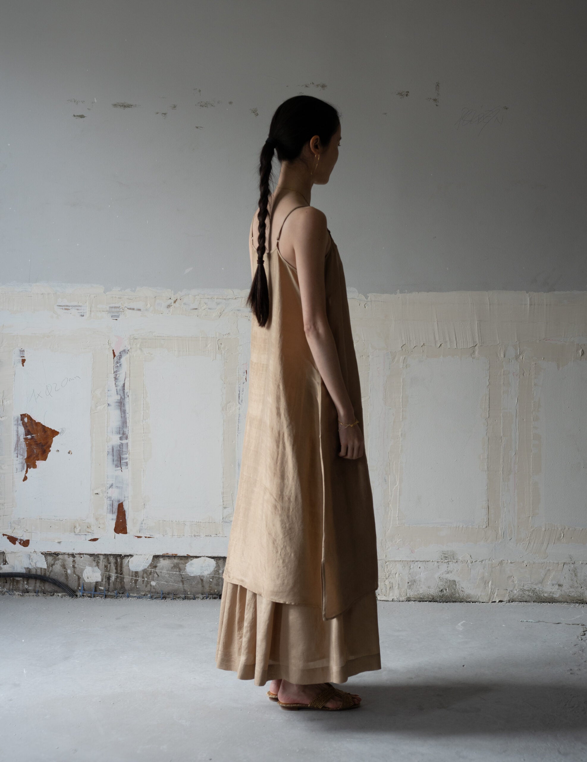 Pandora Silk Slip Dress・Gold