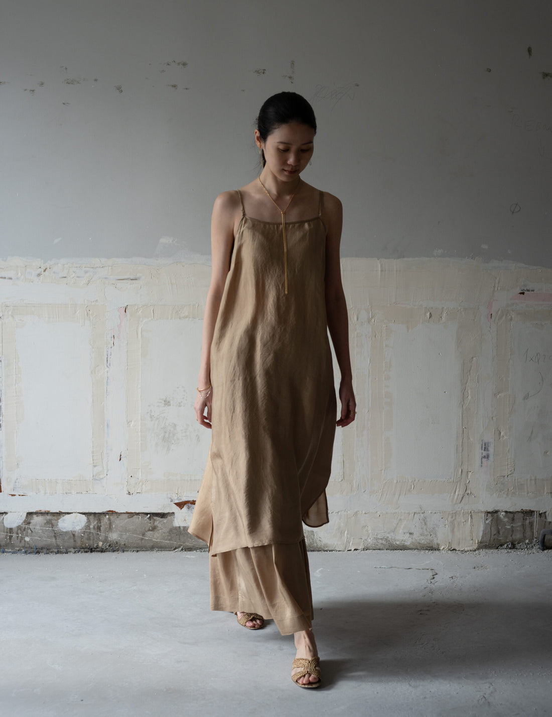 Pandora Silk Slip Dress・Gold