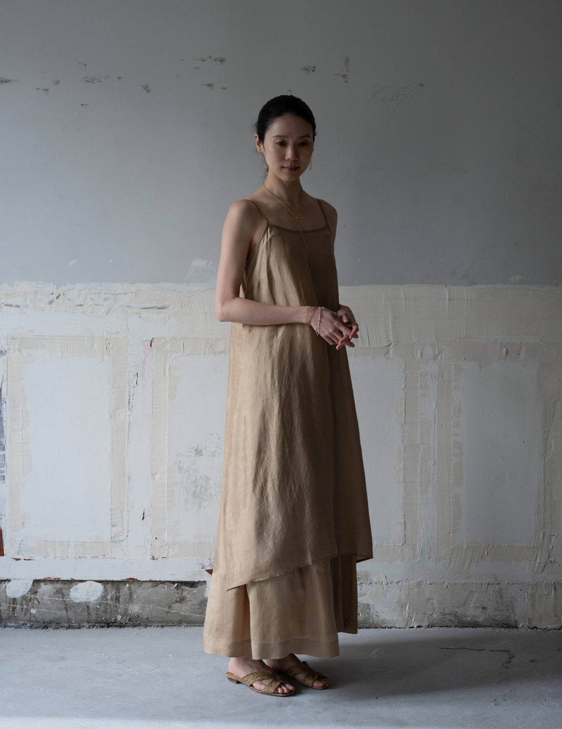 Pandora Silk Slip Dress・Gold