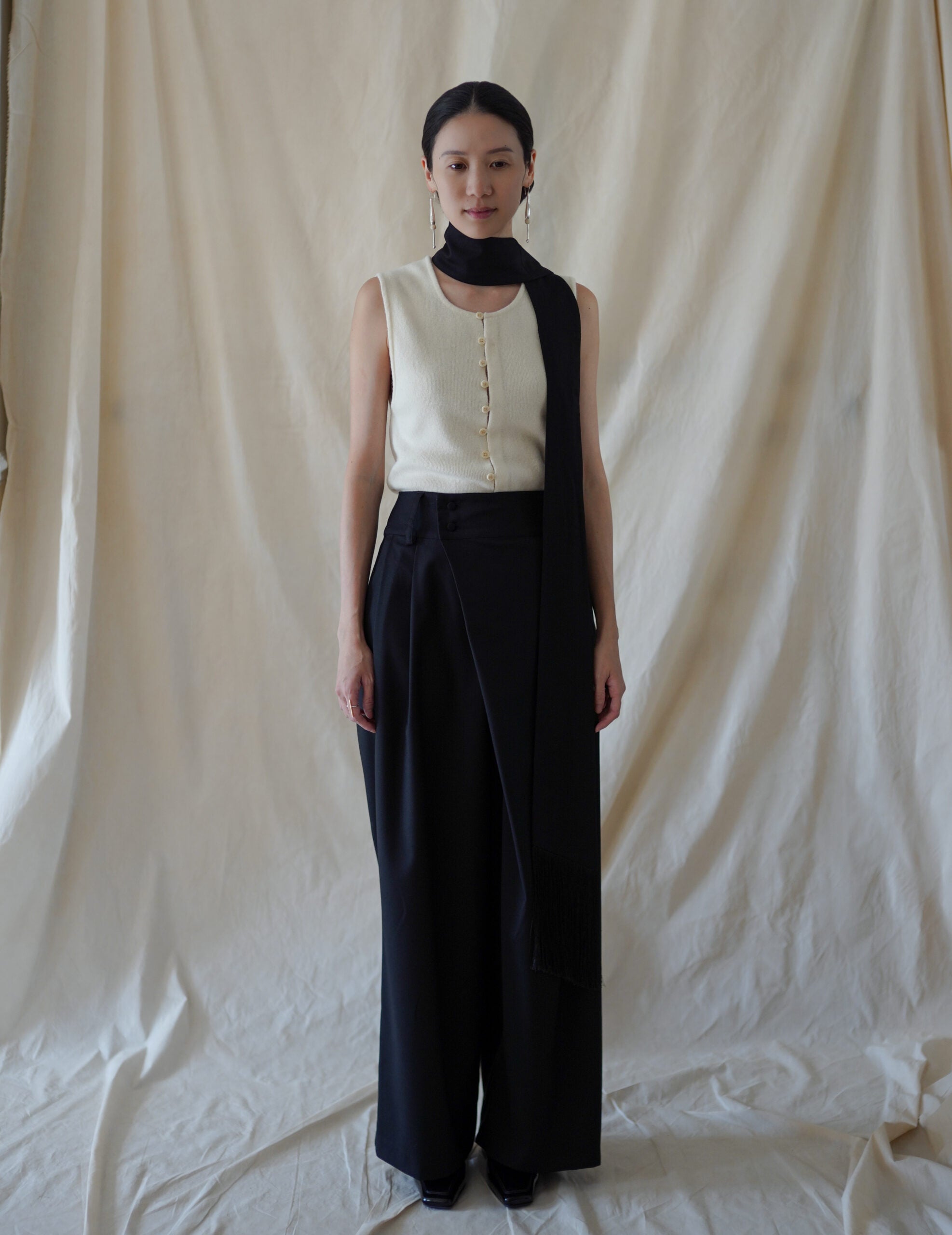 Bahroma Silk Fringe Wrap Pants・Navy