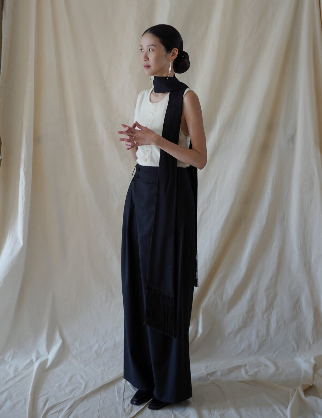 Bahroma Silk Fringe Wrap Pants・Navy