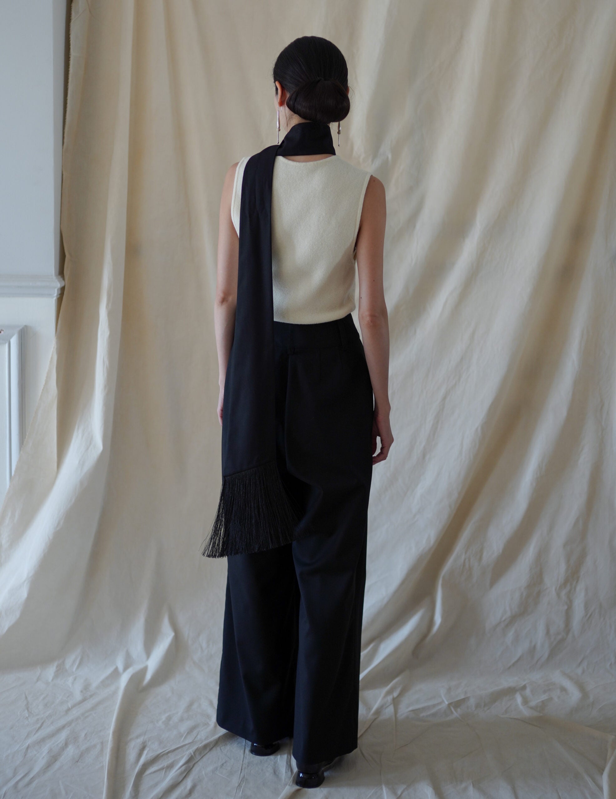 Bahroma Silk Fringe Wrap Pants・Navy