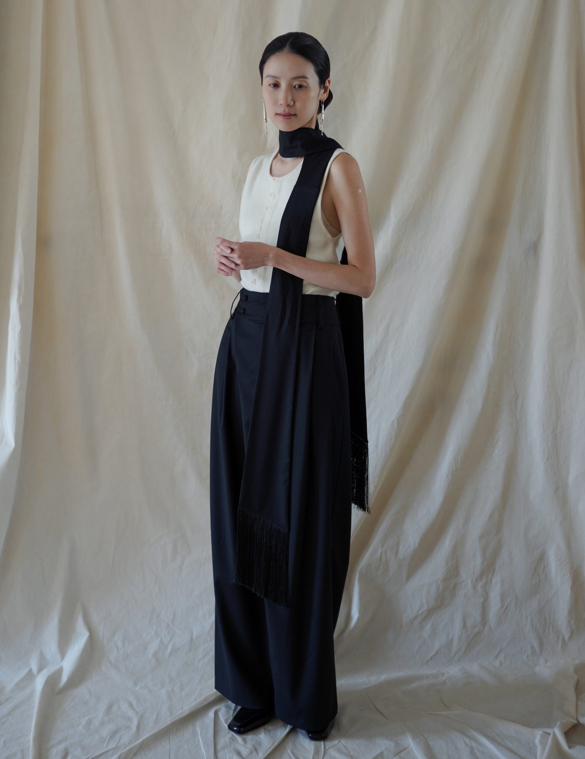 Bahroma Silk Fringe Wrap Pants・Navy