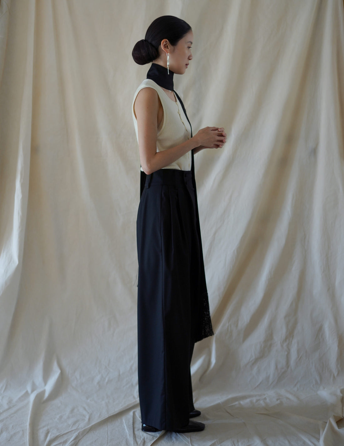 Bahroma Silk Fringe Wrap Pants・Navy