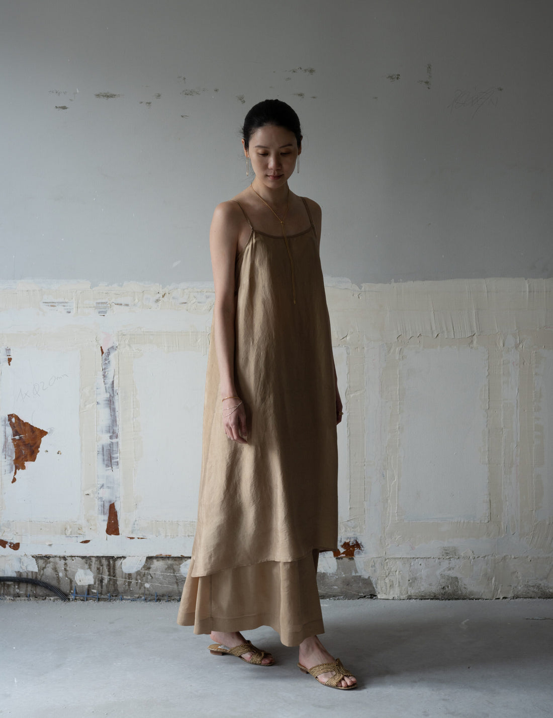 Pandora Silk Slip Dress・Gold