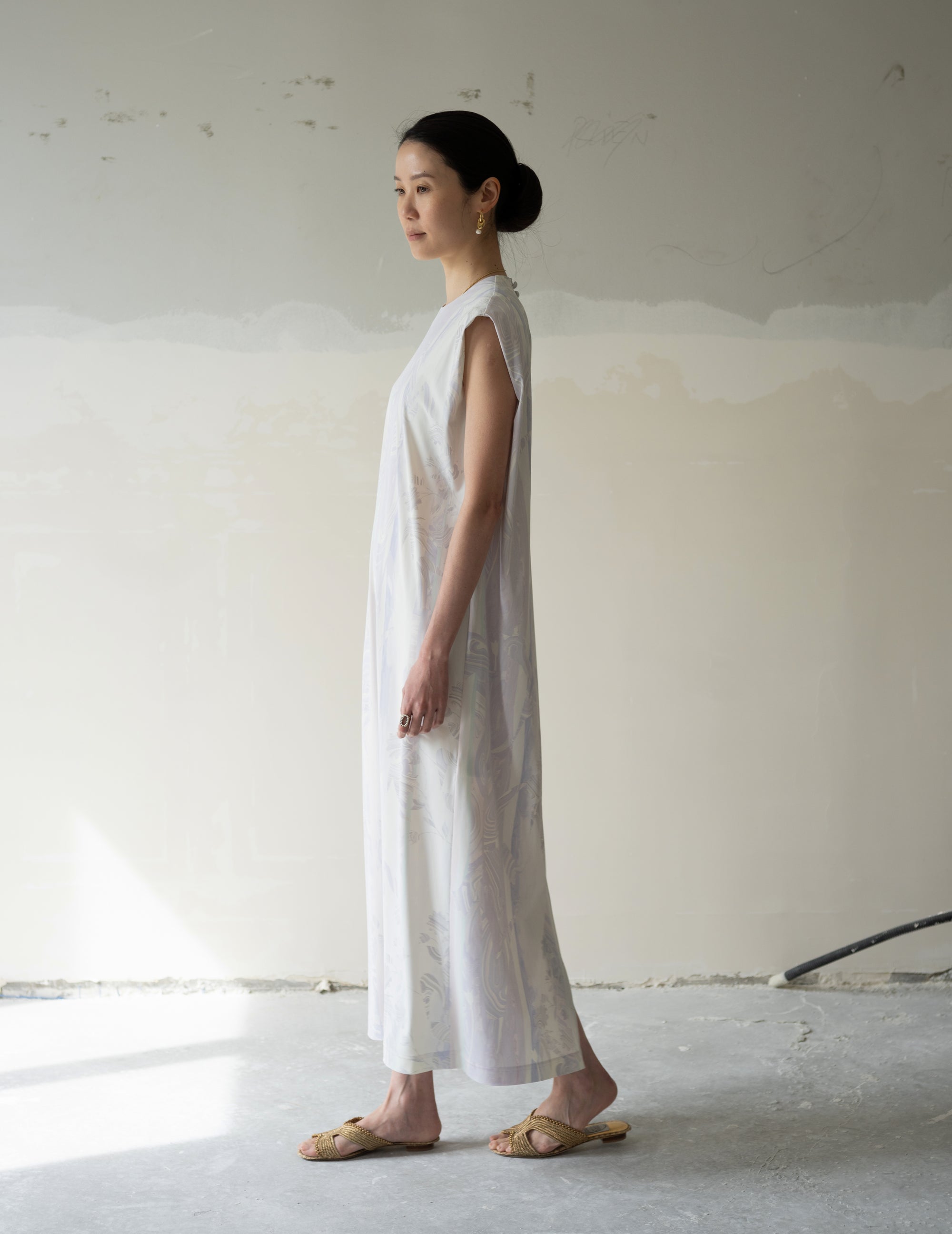 大理石紋印花針織連身裙・紫