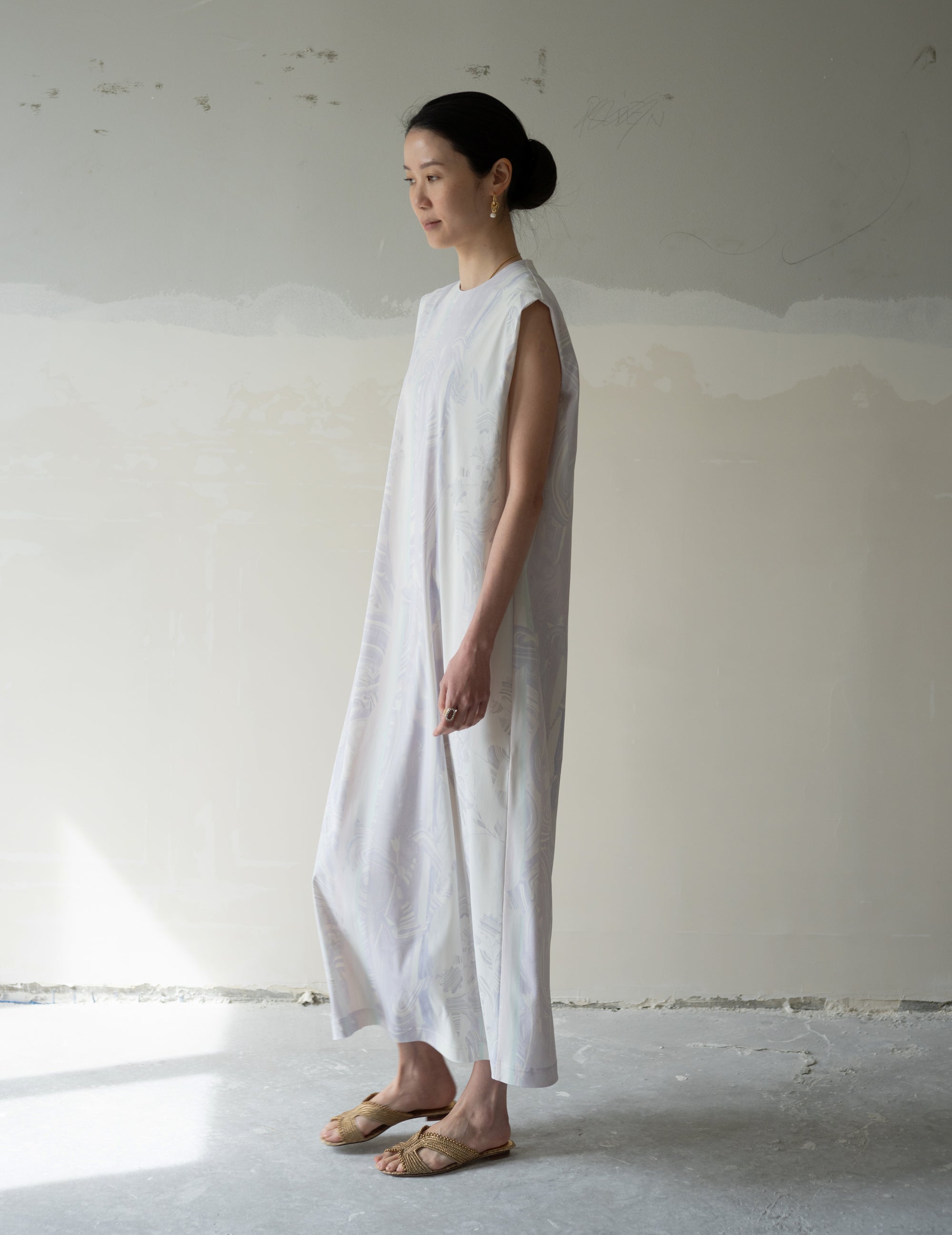 大理石紋印花針織連身裙・紫