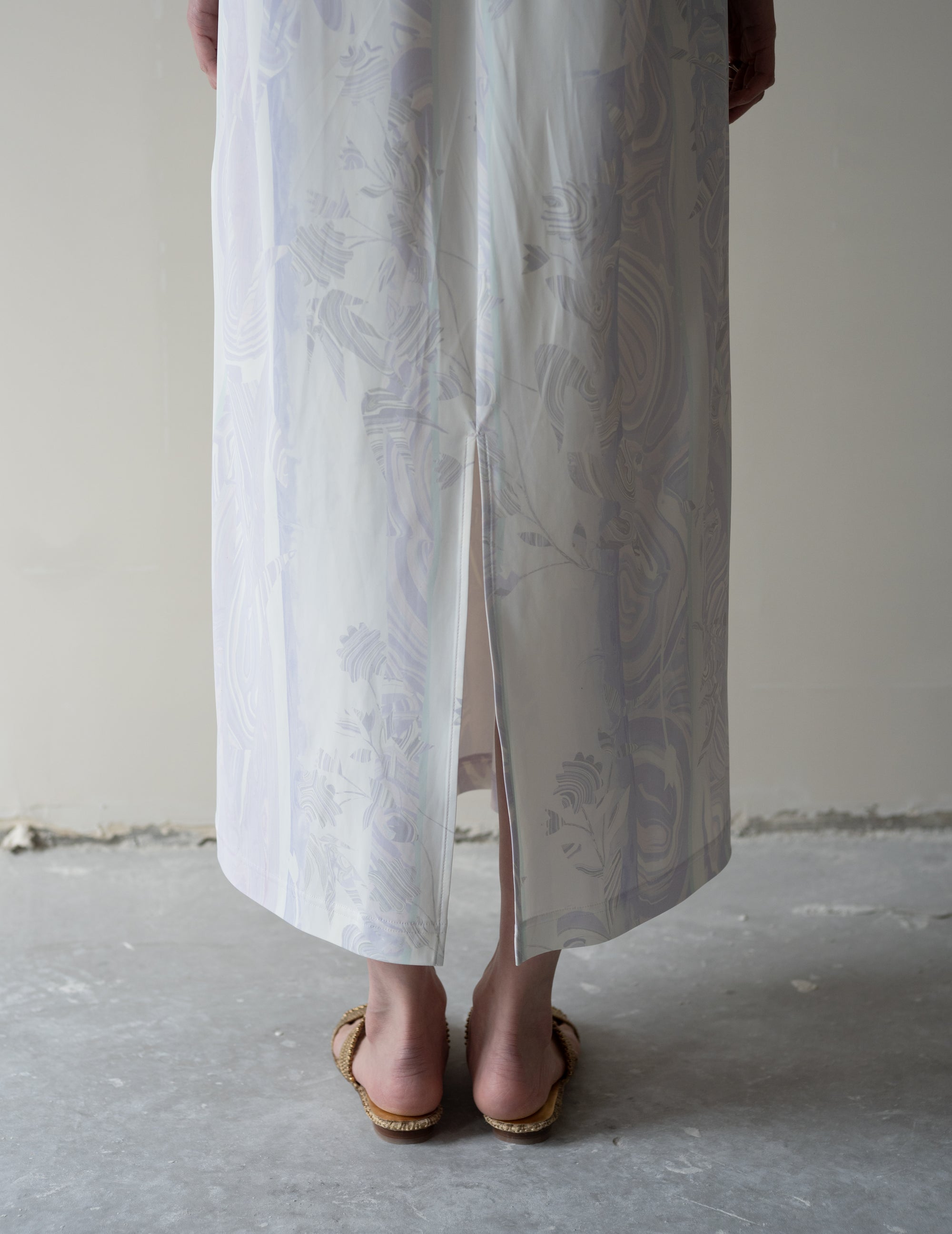 大理石紋印花針織連身裙・紫