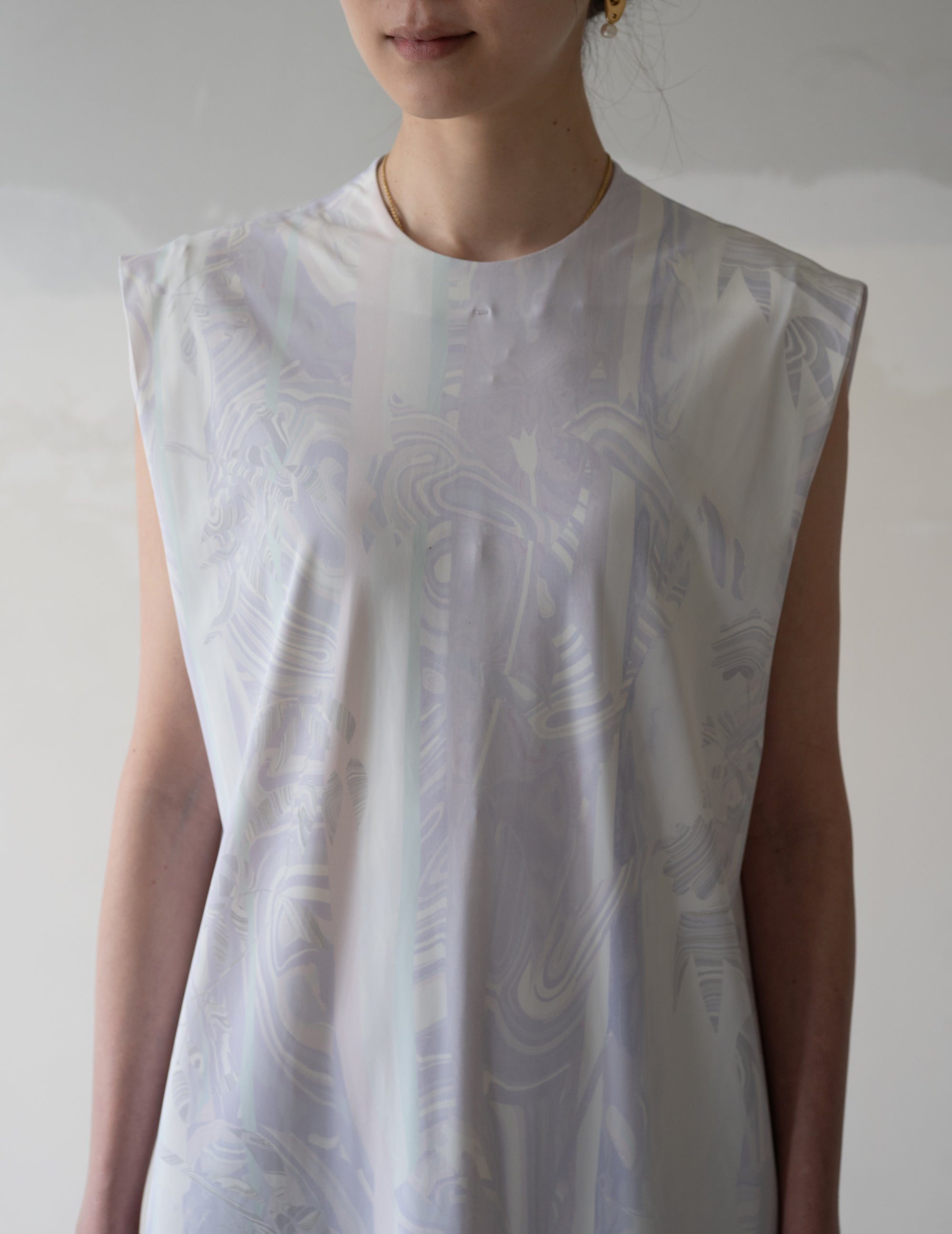 大理石紋印花針織連身裙・紫