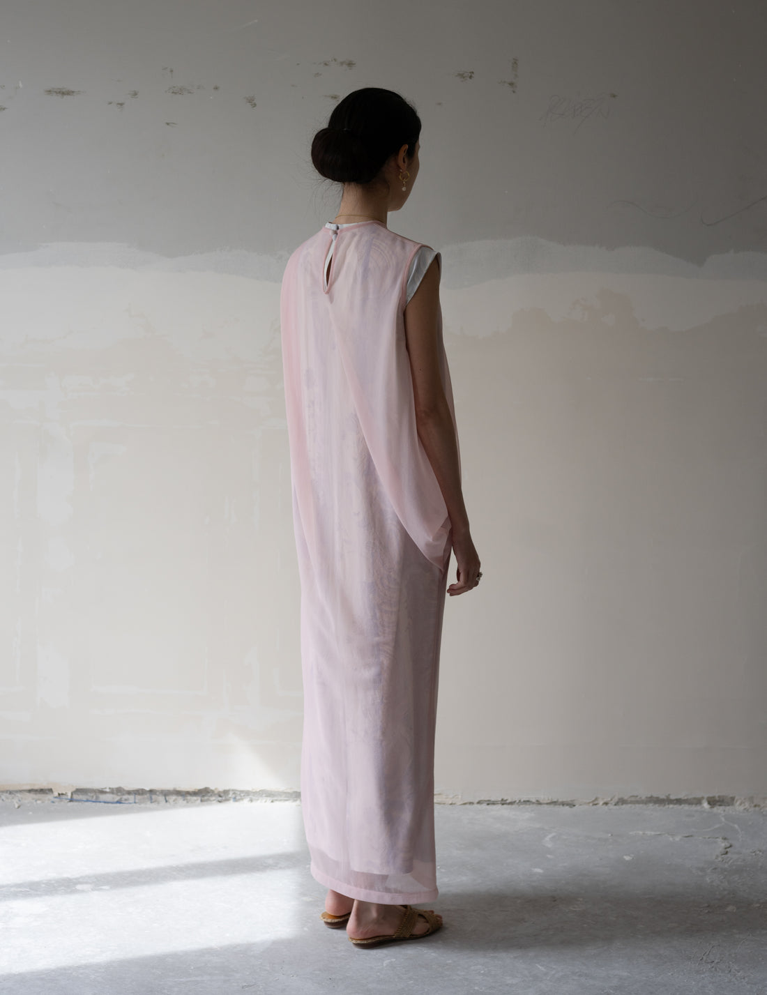 Draped Jersey Sheer Dress・Pink