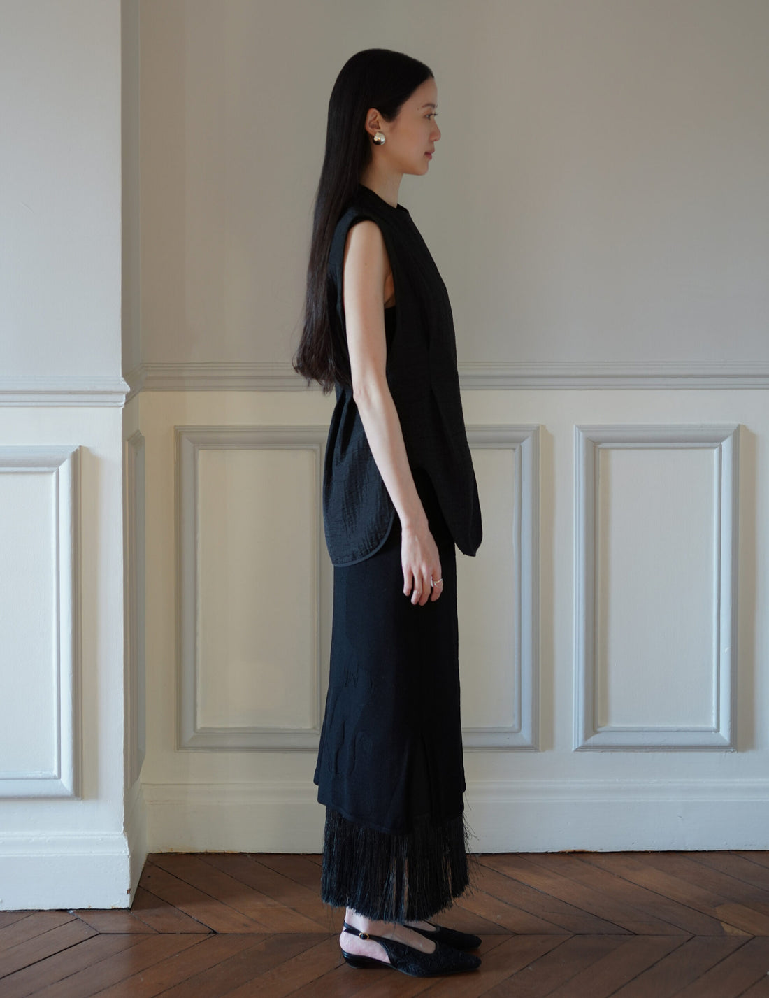 Grain Finish Flap Front Vest・Black